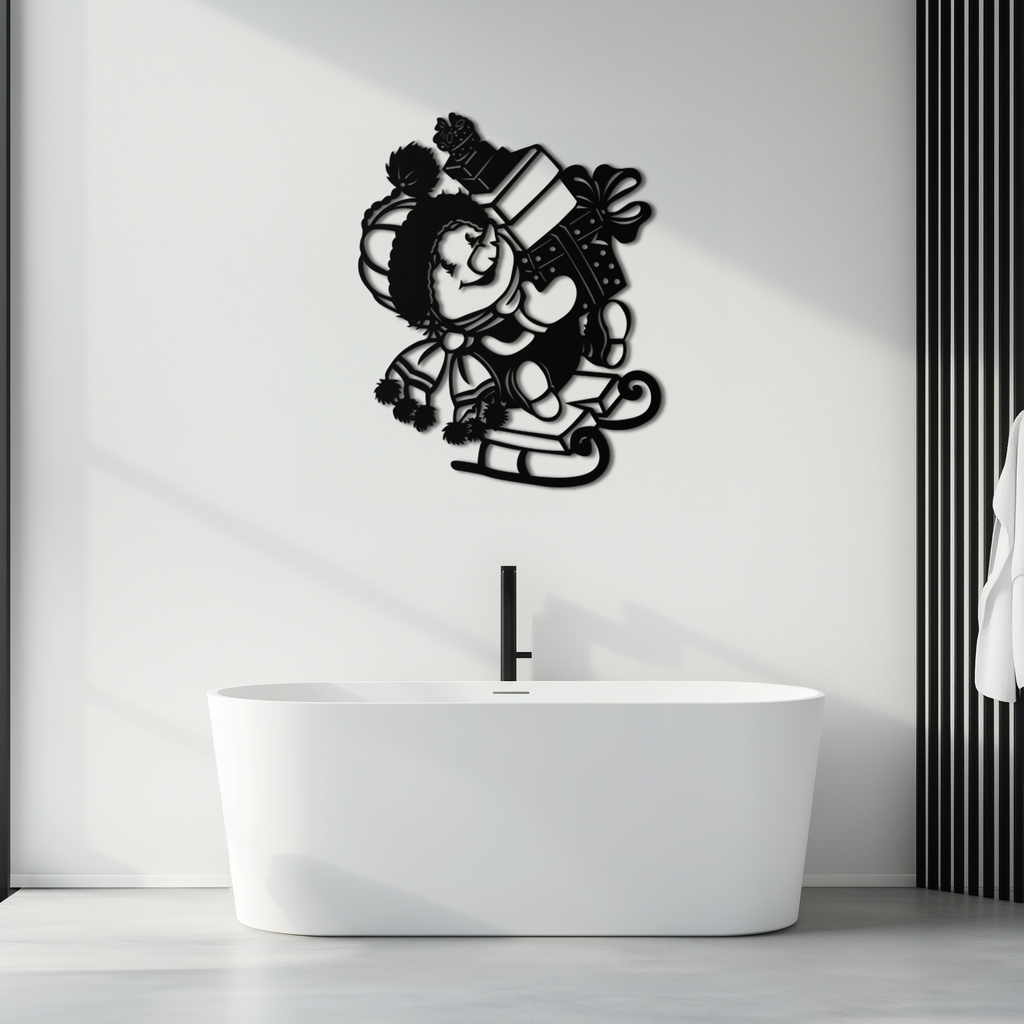 Christmas Snowman Metal Wall Art - Festive Holiday Gift Decor with Cute Snowman on Sled- KAF310