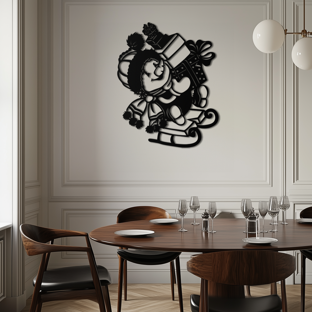 Christmas Snowman Metal Wall Art - Festive Holiday Gift Decor with Cute Snowman on Sled- KAF310