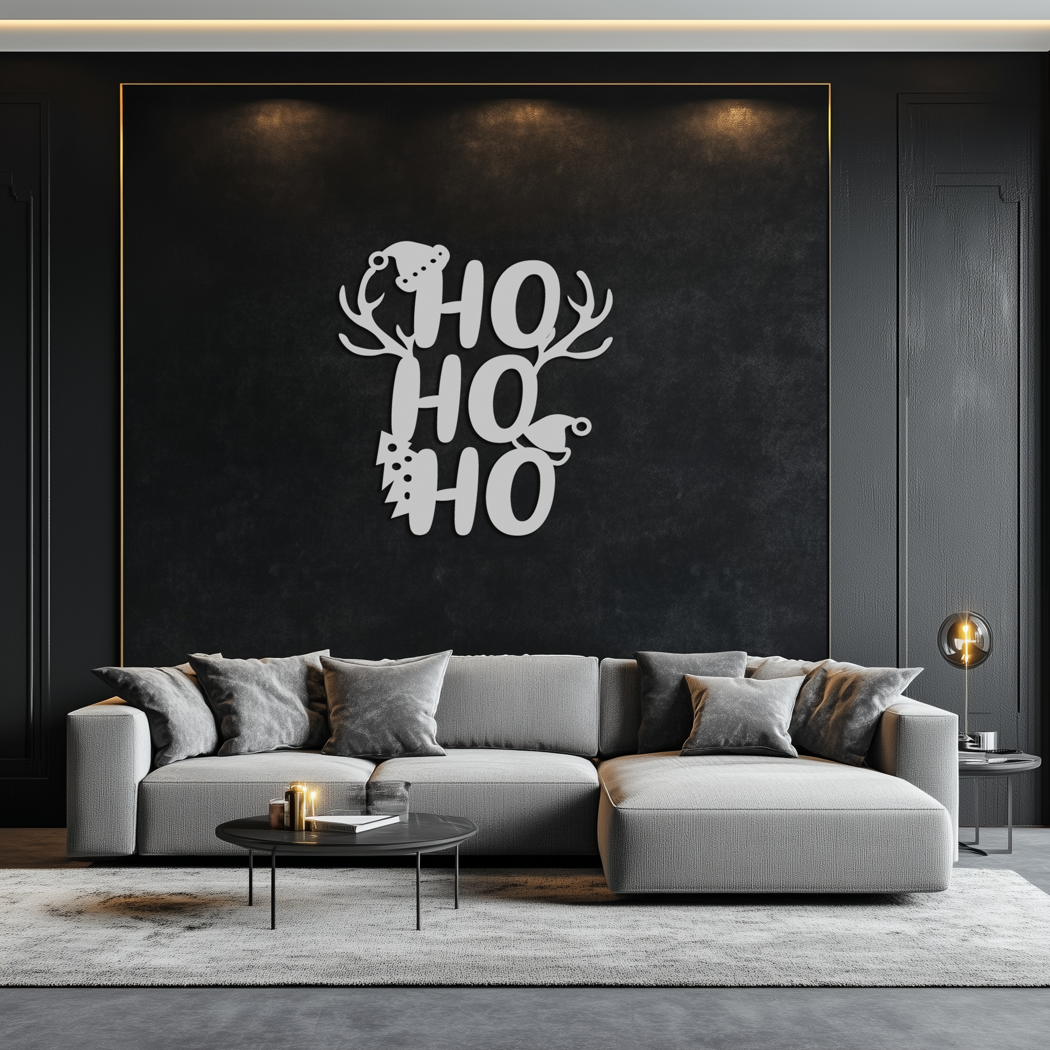 HO HO HO Metal Wall Art - Christmas Reindeer Antler Holiday Decor- KAF312