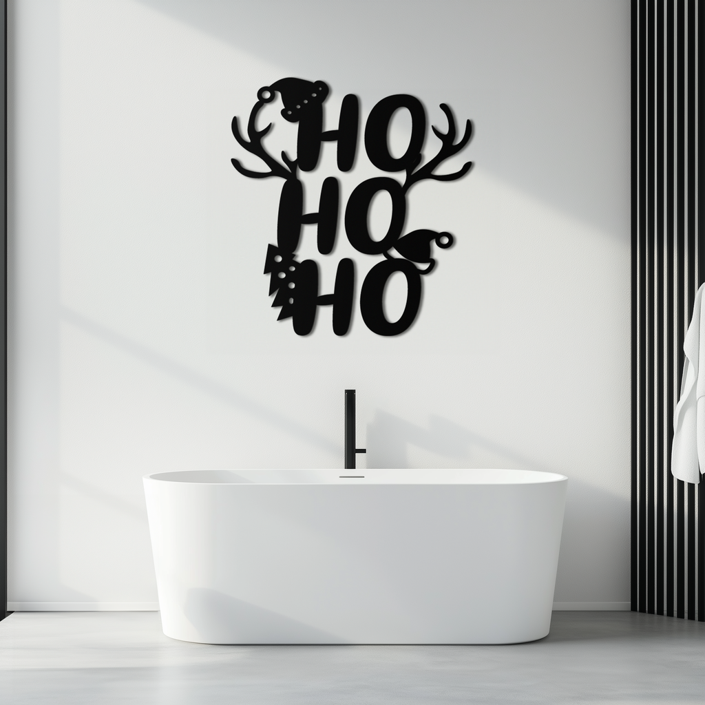 HO HO HO Metal Wall Art - Christmas Reindeer Antler Holiday Decor- KAF312