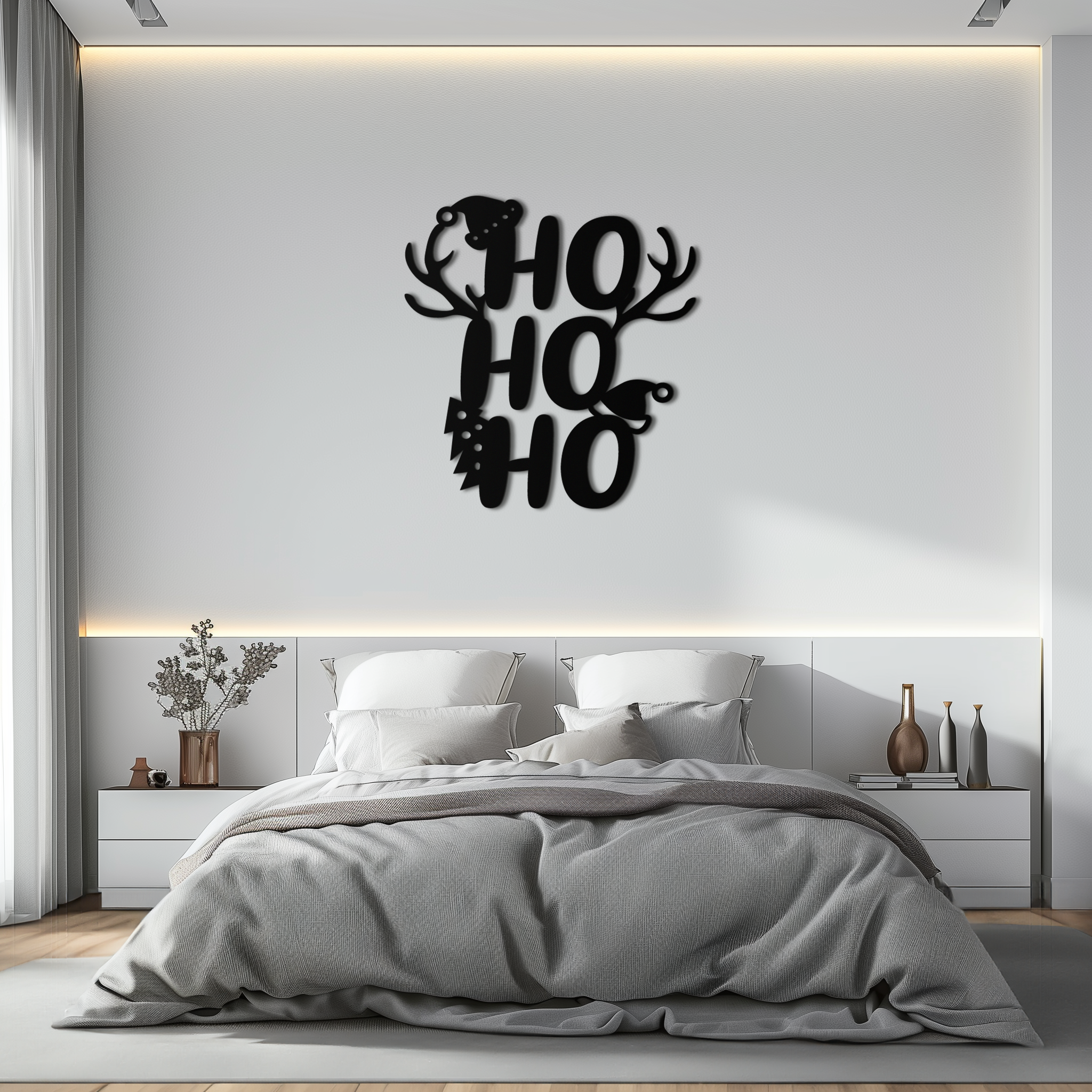 HO HO HO Metal Wall Art - Christmas Reindeer Antler Holiday Decor- KAF312