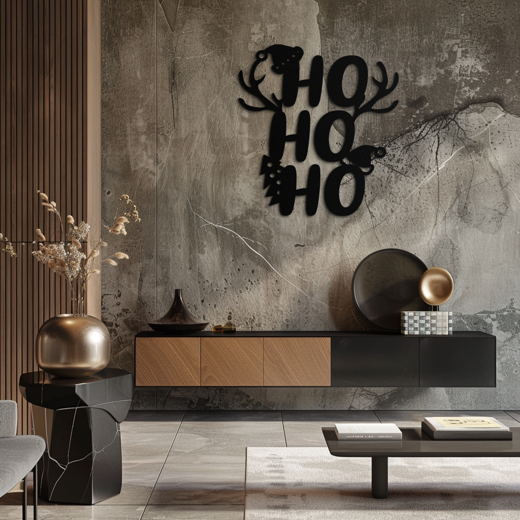 HO HO HO Metal Wall Art - Christmas Reindeer Antler Holiday Decor- KAF312