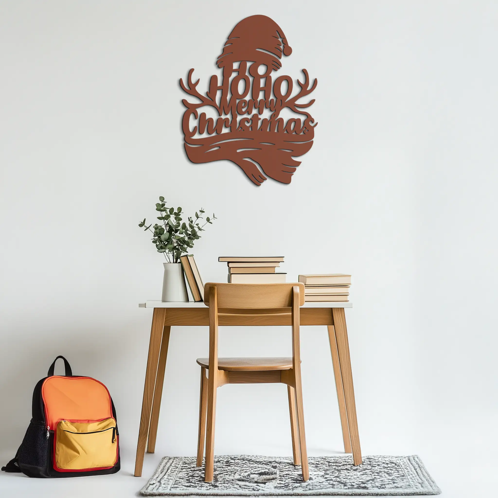 Ho Ho Ho Merry Christmas Metal Wall Art - Festive Reindeer Antlers Holiday Decor- KAF313