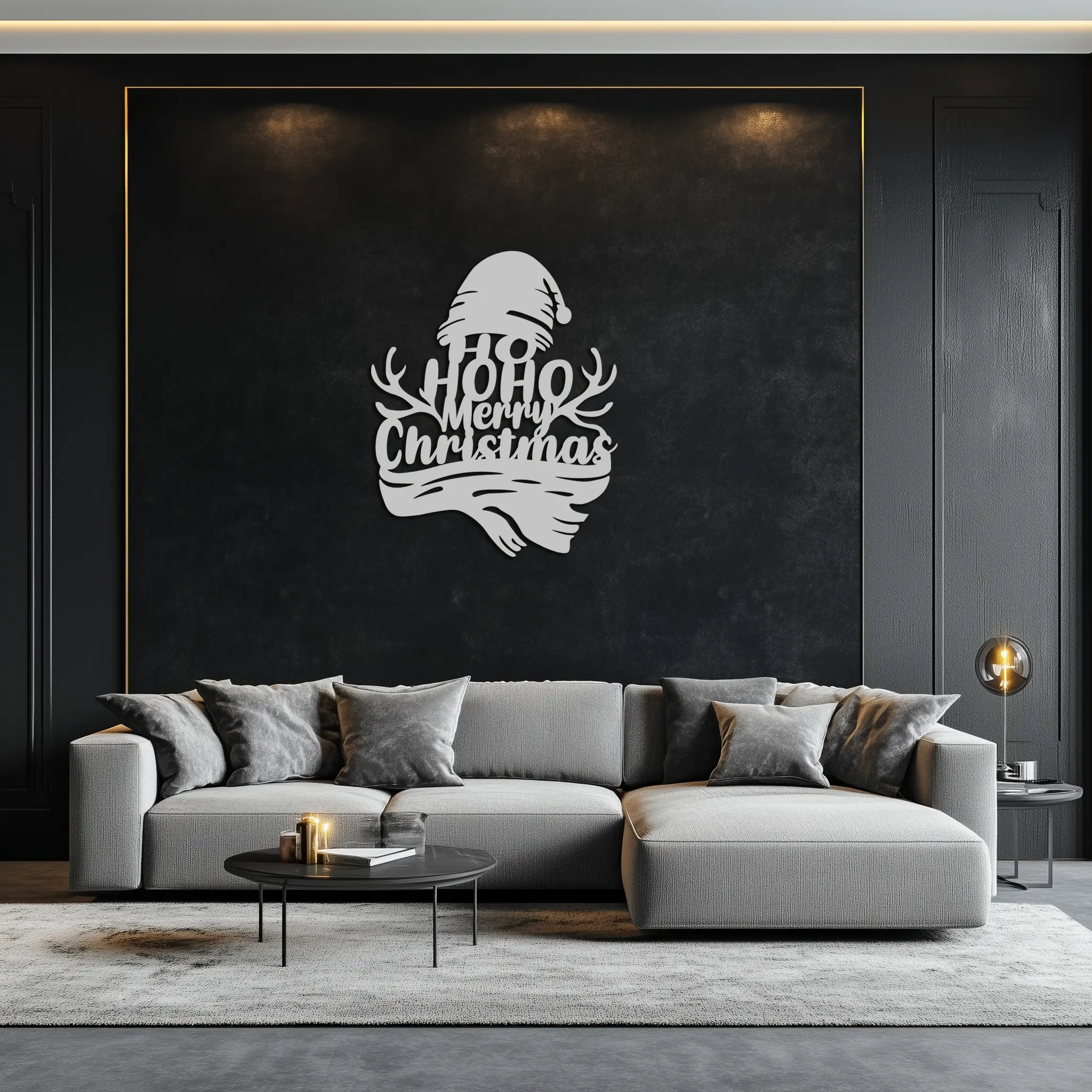 Ho Ho Ho Merry Christmas Metal Wall Art - Festive Reindeer Antlers Holiday Decor- KAF313