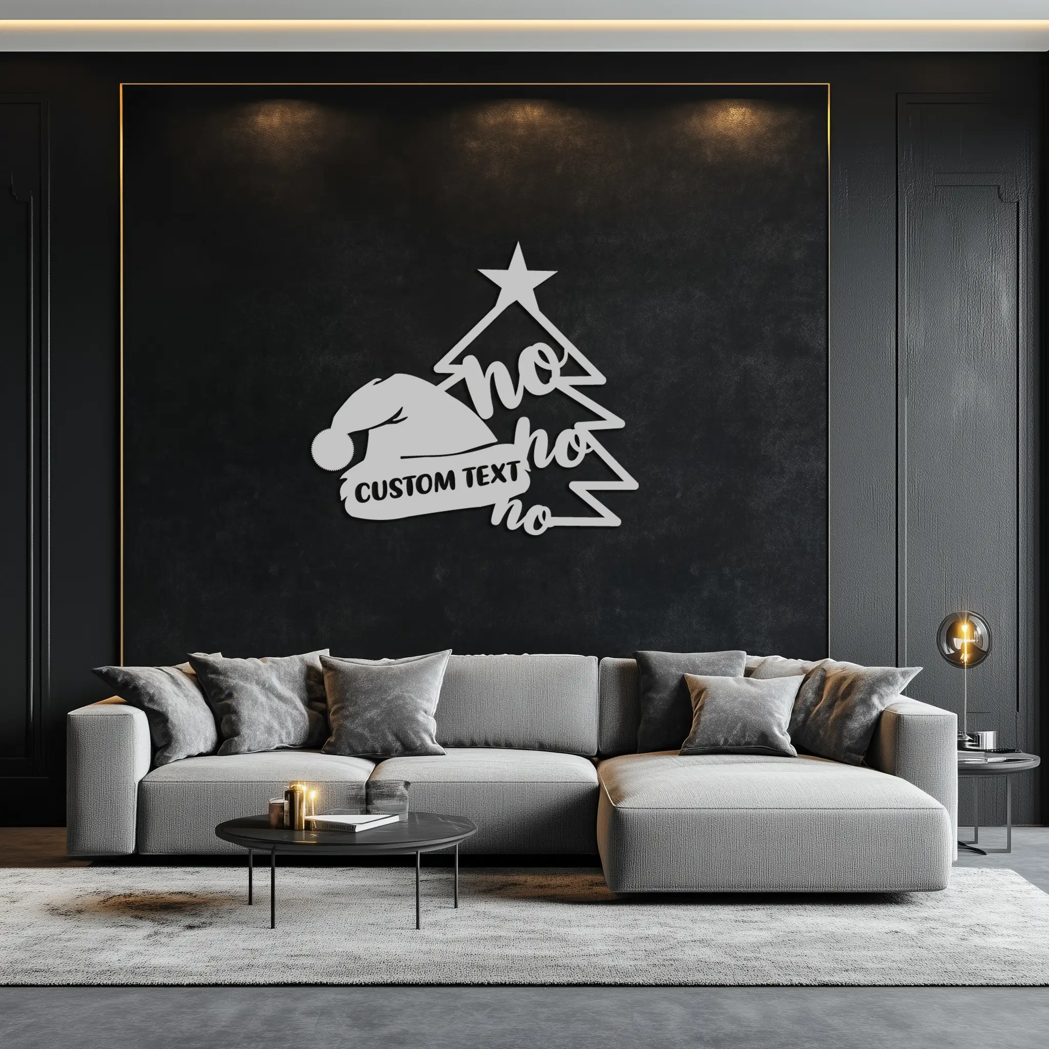Ho Ho Ho Santa Hat & Tree Metal Wall Art - Customizable Holiday Decor- KAF314