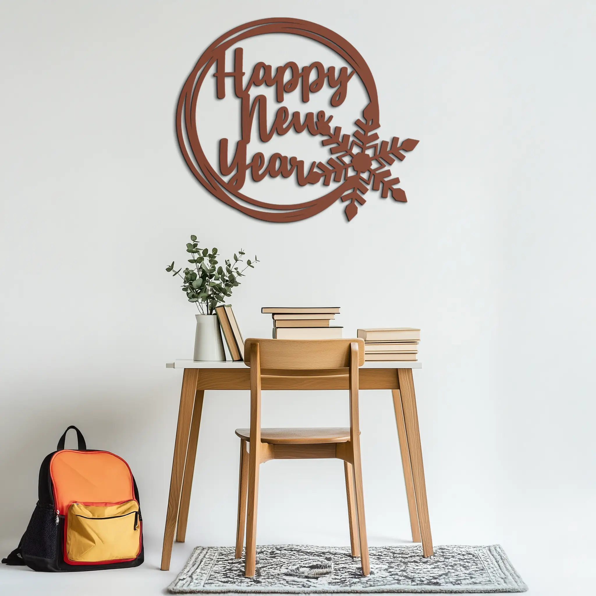 Happy New Year Snowflake Metal Wall Art - Holiday Round Steel Christmas Decor- KAF315