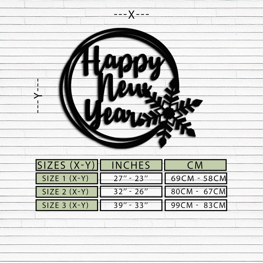 Happy New Year Snowflake Metal Wall Art - Holiday Round Steel Christmas Decor- KAF315