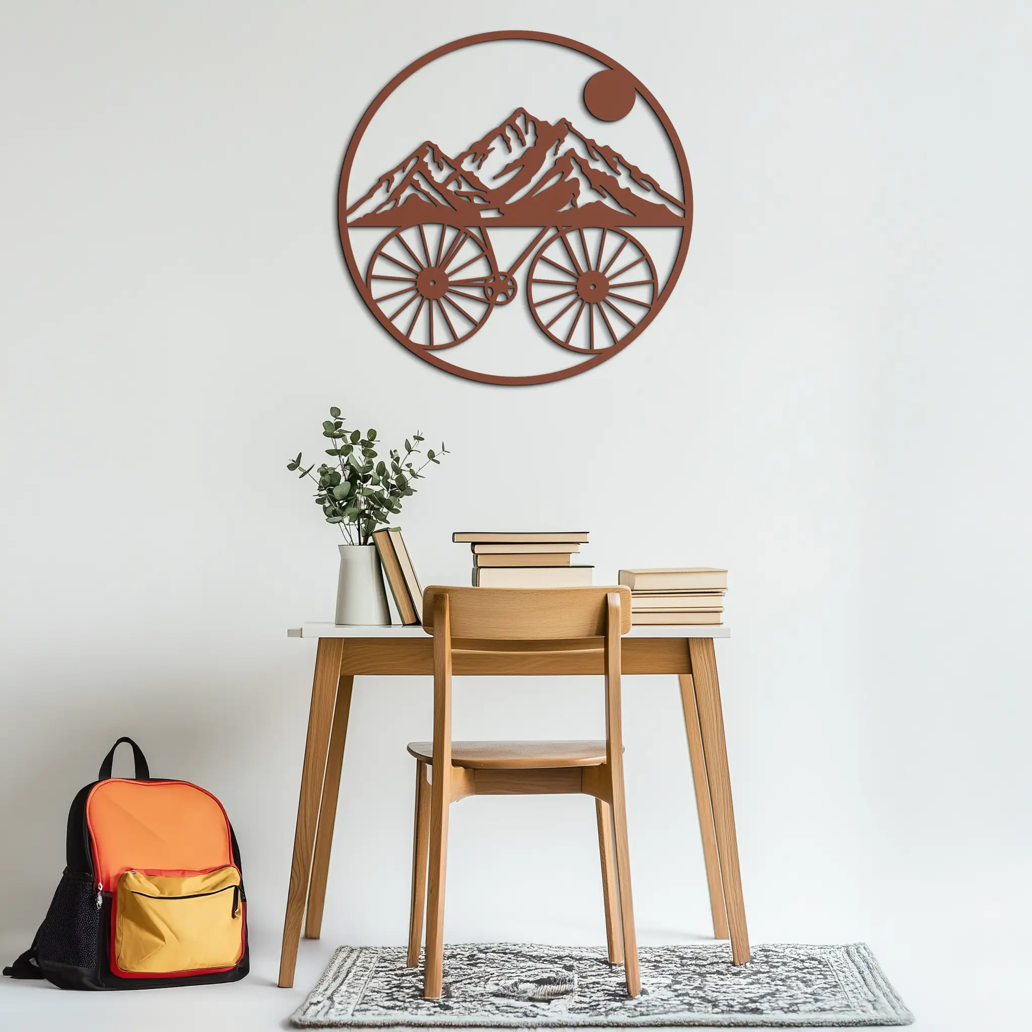 Mountain Bike Silhouette Metal Wall Art - Scenic Bicycle and Nature Scene Decor- KAF320