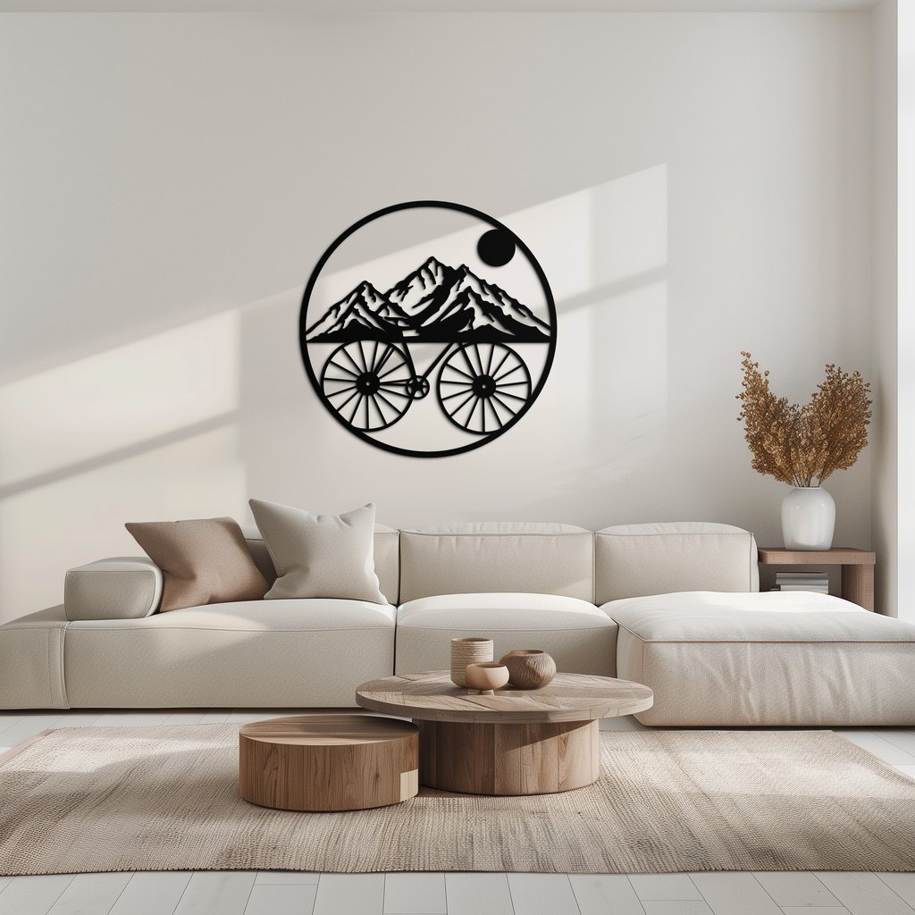 Mountain Bike Silhouette Metal Wall Art - Scenic Bicycle and Nature Scene Decor- KAF320
