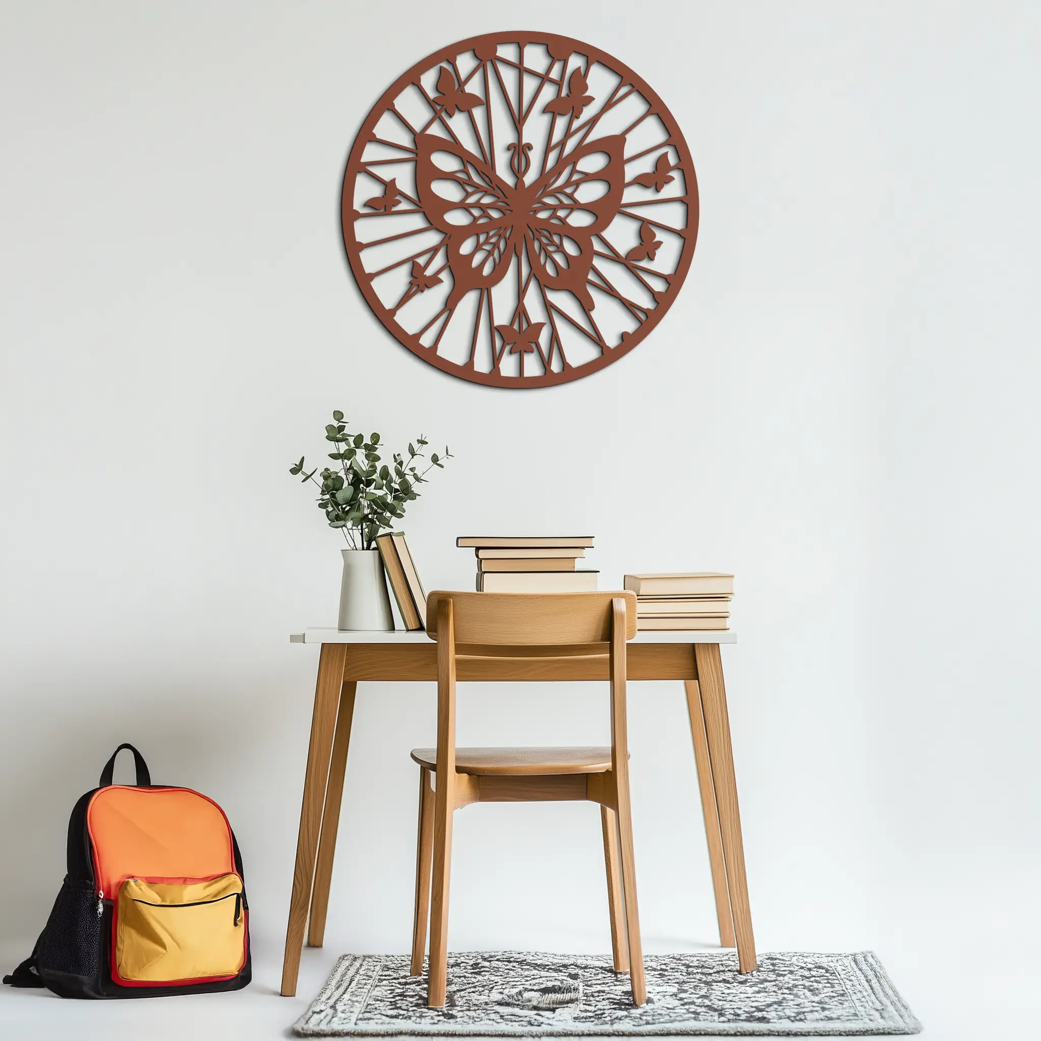 Butterfly Mandala Round Metal Wall Art - Elegant Circle Butterfly Silhouette for Home Decor- KAF322