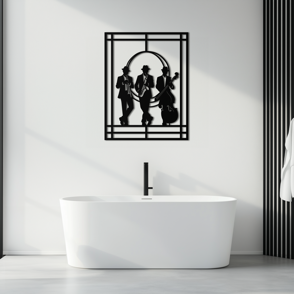 Jazz Musicians Metal Wall Art – Saxophone and Trumpet Player Silhouette Steel Decor for Music Lovers- KAF332