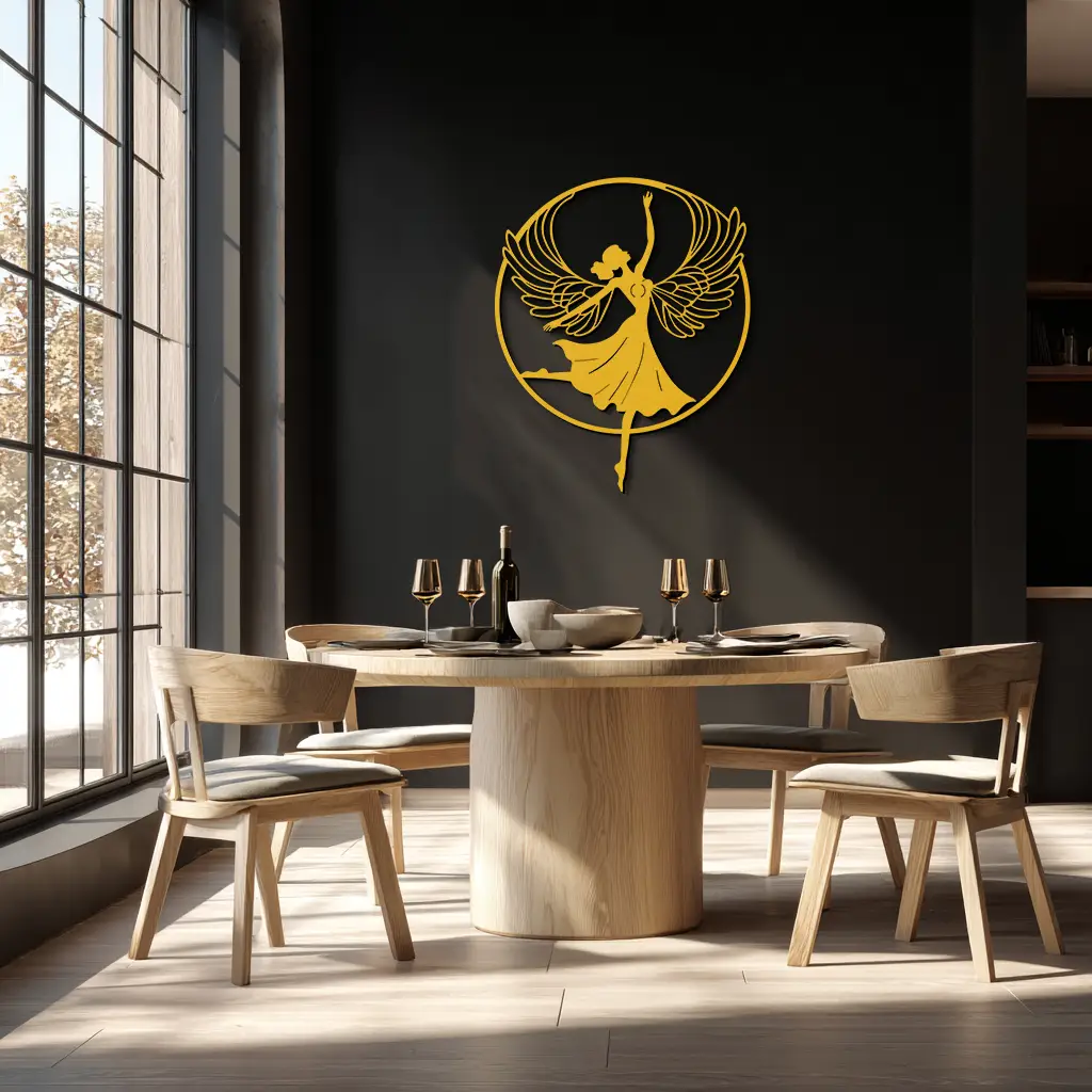 Angel Dancer Metal Wall Art – Winged Woman Silhouette Steel Decor for Elegant and Spiritual Interiors- KAF334