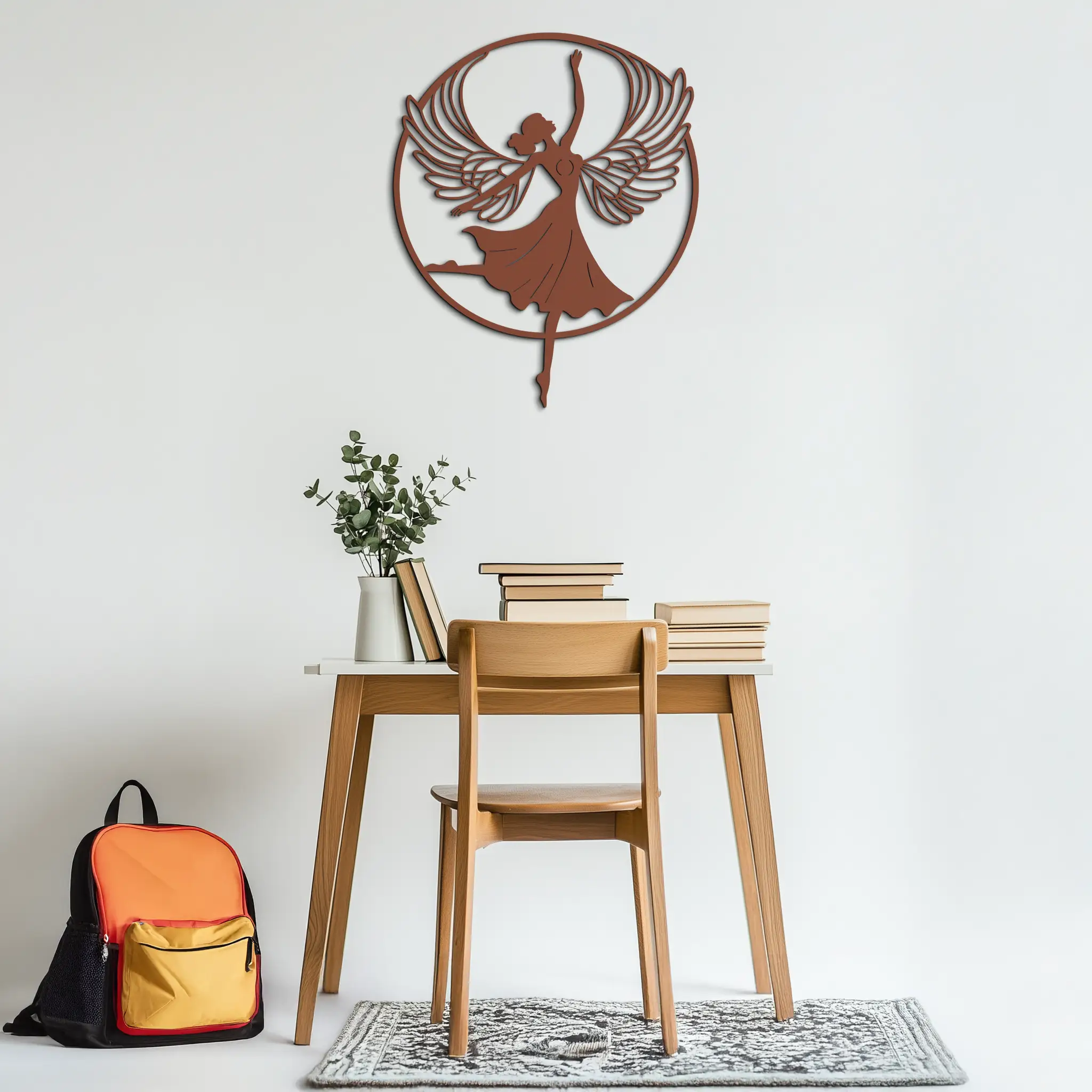 Angel Dancer Metal Wall Art – Winged Woman Silhouette Steel Decor for Elegant and Spiritual Interiors- KAF334
