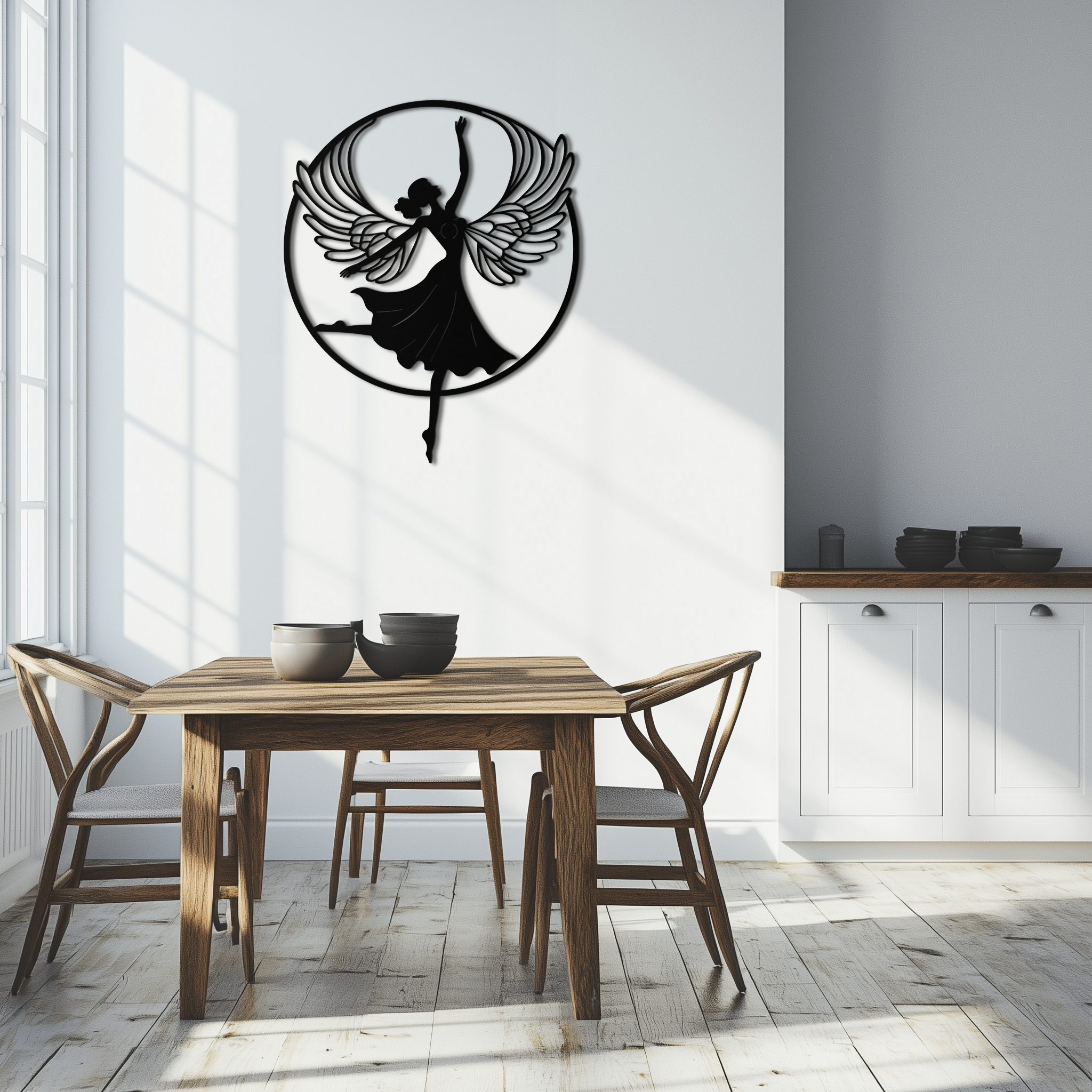 Angel Dancer Metal Wall Art – Winged Woman Silhouette Steel Decor for Elegant and Spiritual Interiors- KAF334
