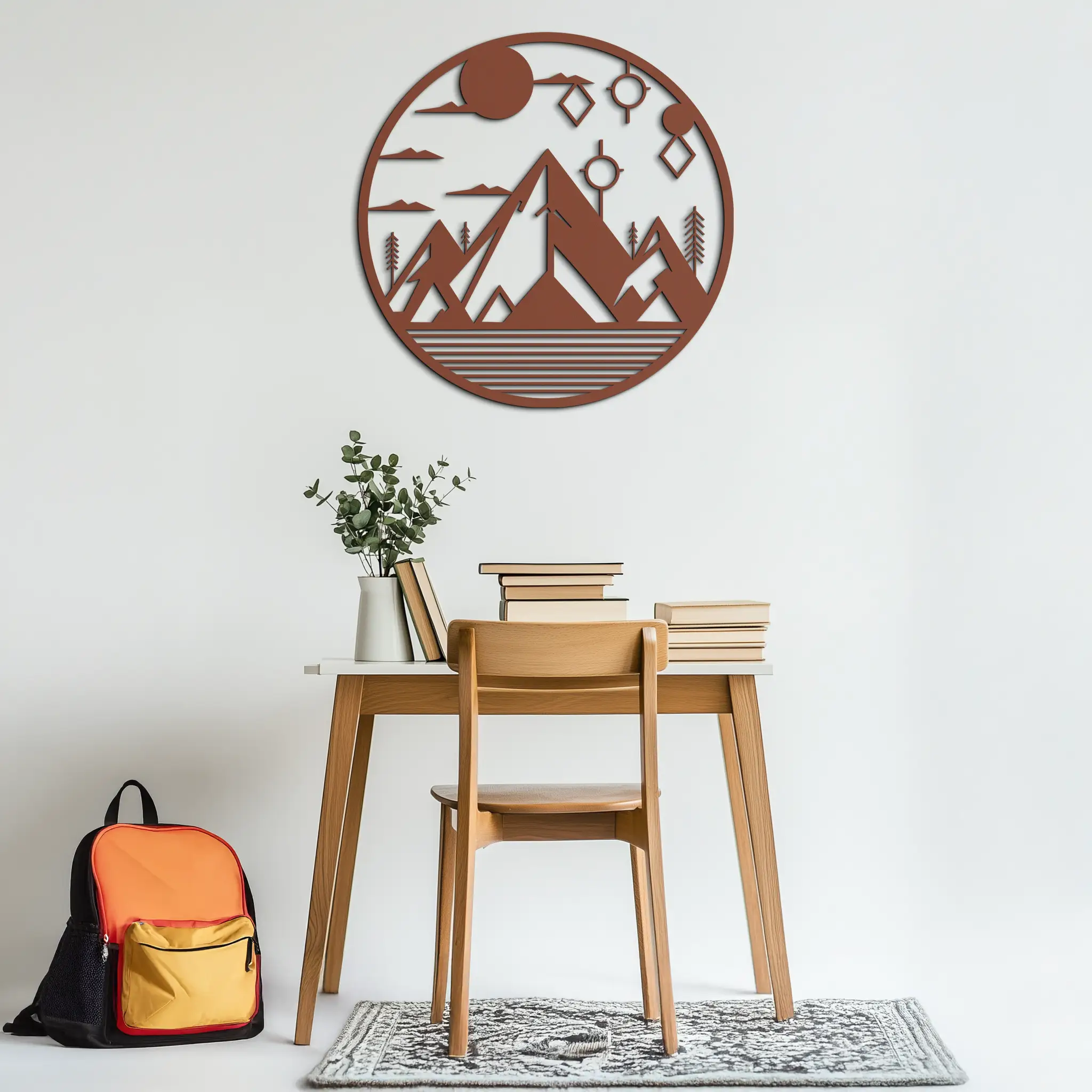Abstract Mountain Metal Wall Art – Geometric Mountain Silhouette Steel Decor for Modern Interiors- KAF336