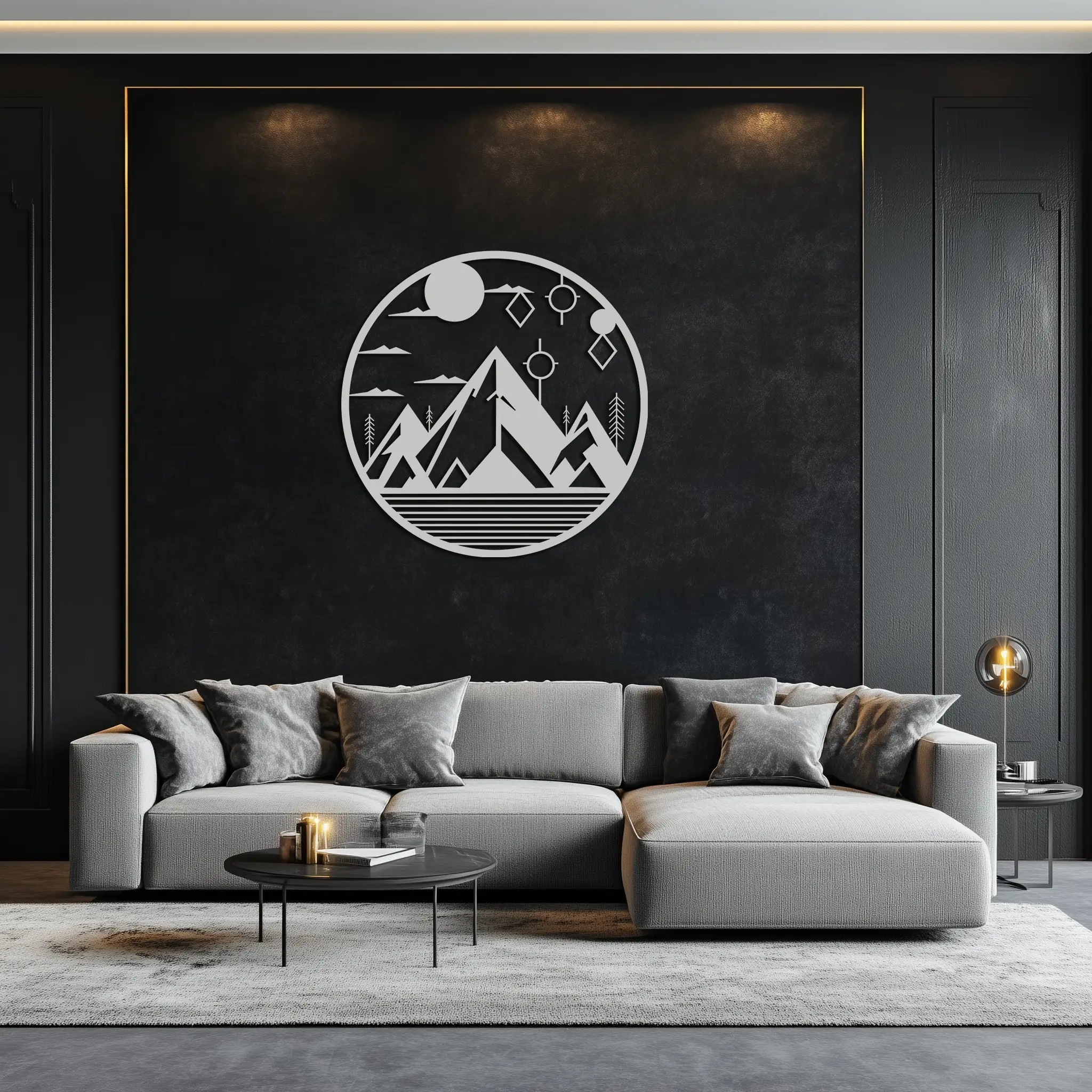 Abstract Mountain Metal Wall Art – Geometric Mountain Silhouette Steel Decor for Modern Interiors- KAF336