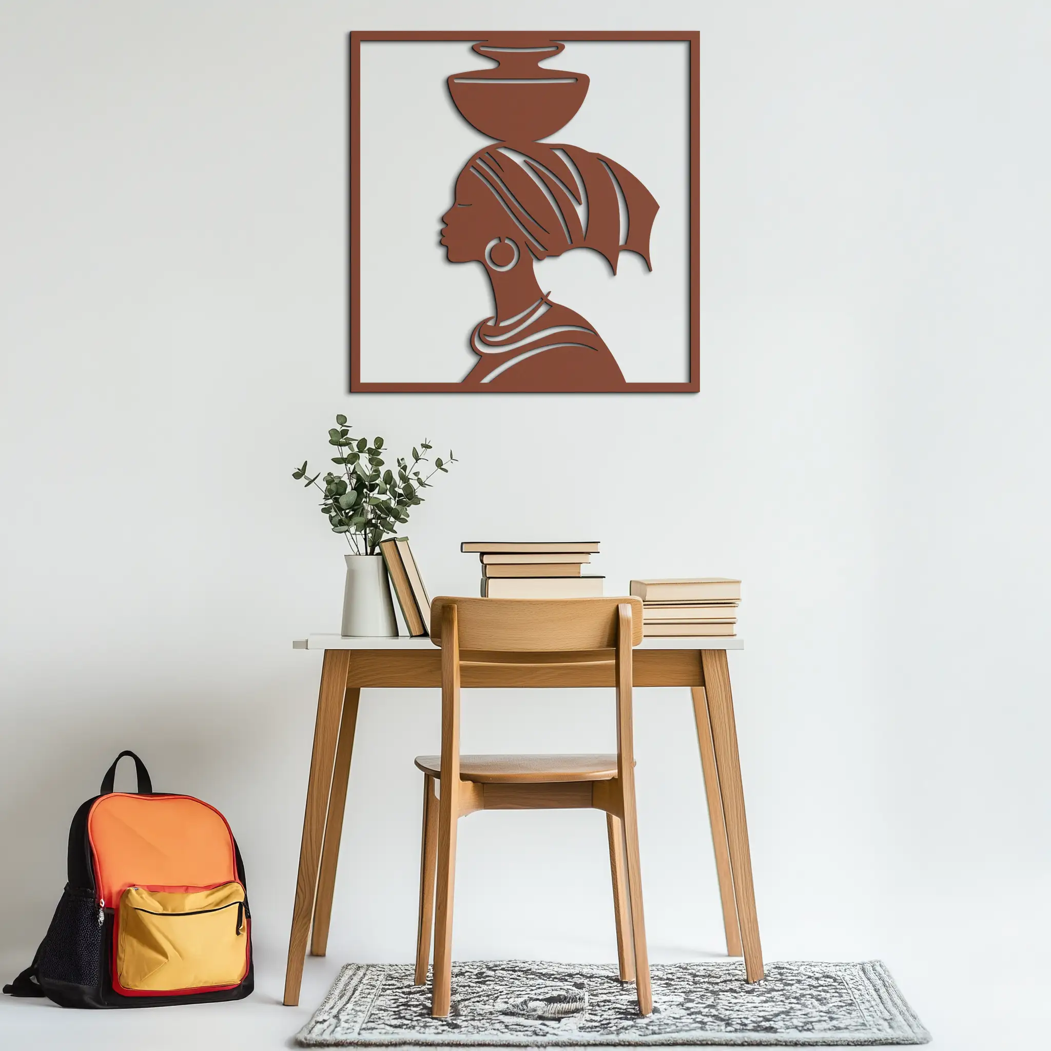 African Woman Metal Wall Art – Elegant Tribal Silhouette Steel Decor for Cultural and Boho Interiors- KAF338