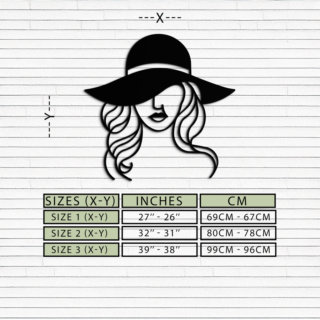 Hat Woman Metal Wall Art – Elegant Female Silhouette Steel Decor with Wide Brim Hat- KAF341