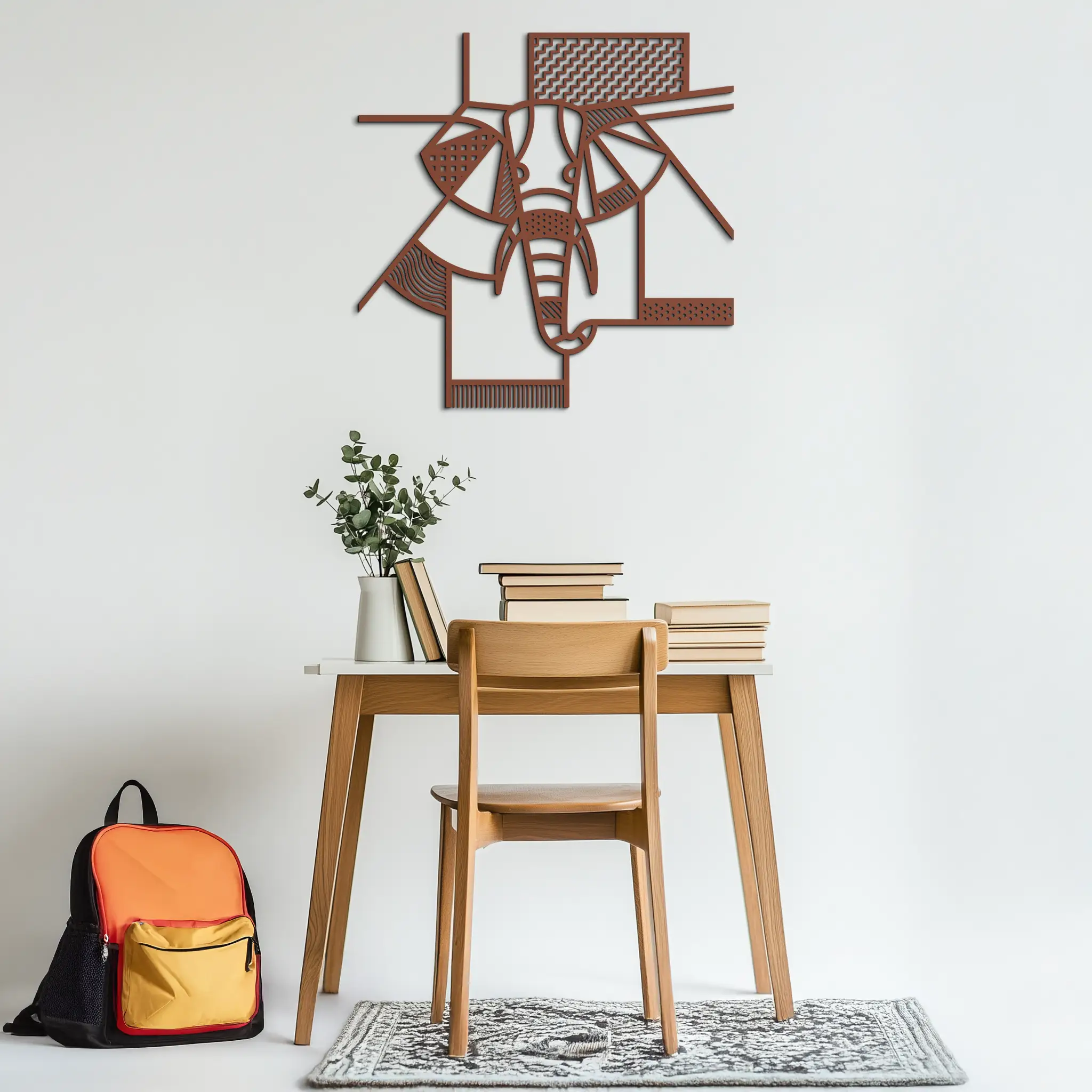 Geometric Elephant Metal Wall Art – Abstract Safari Animal Silhouette for Modern Interiors- KAF353