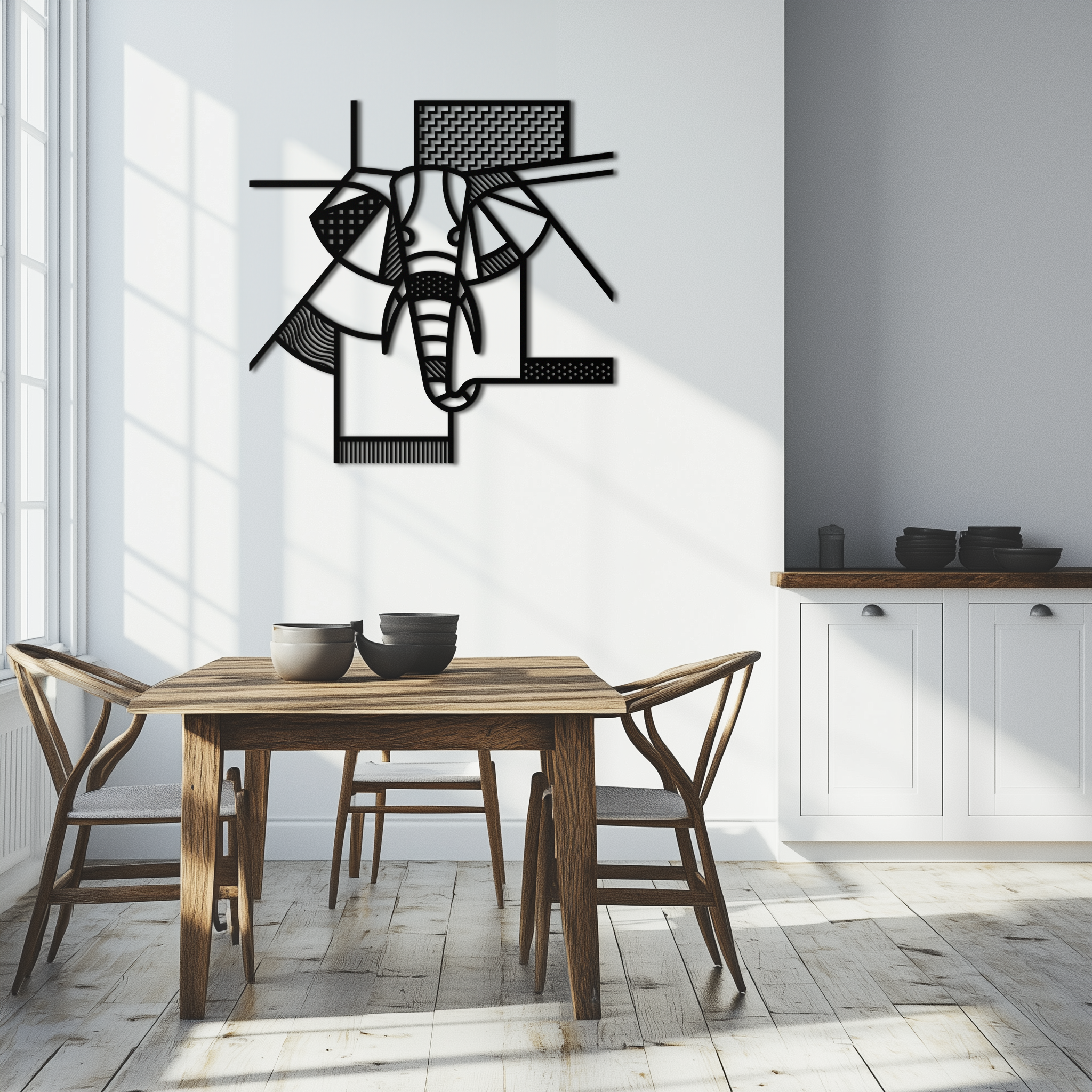 Geometric Elephant Metal Wall Art – Abstract Safari Animal Silhouette for Modern Interiors- KAF353