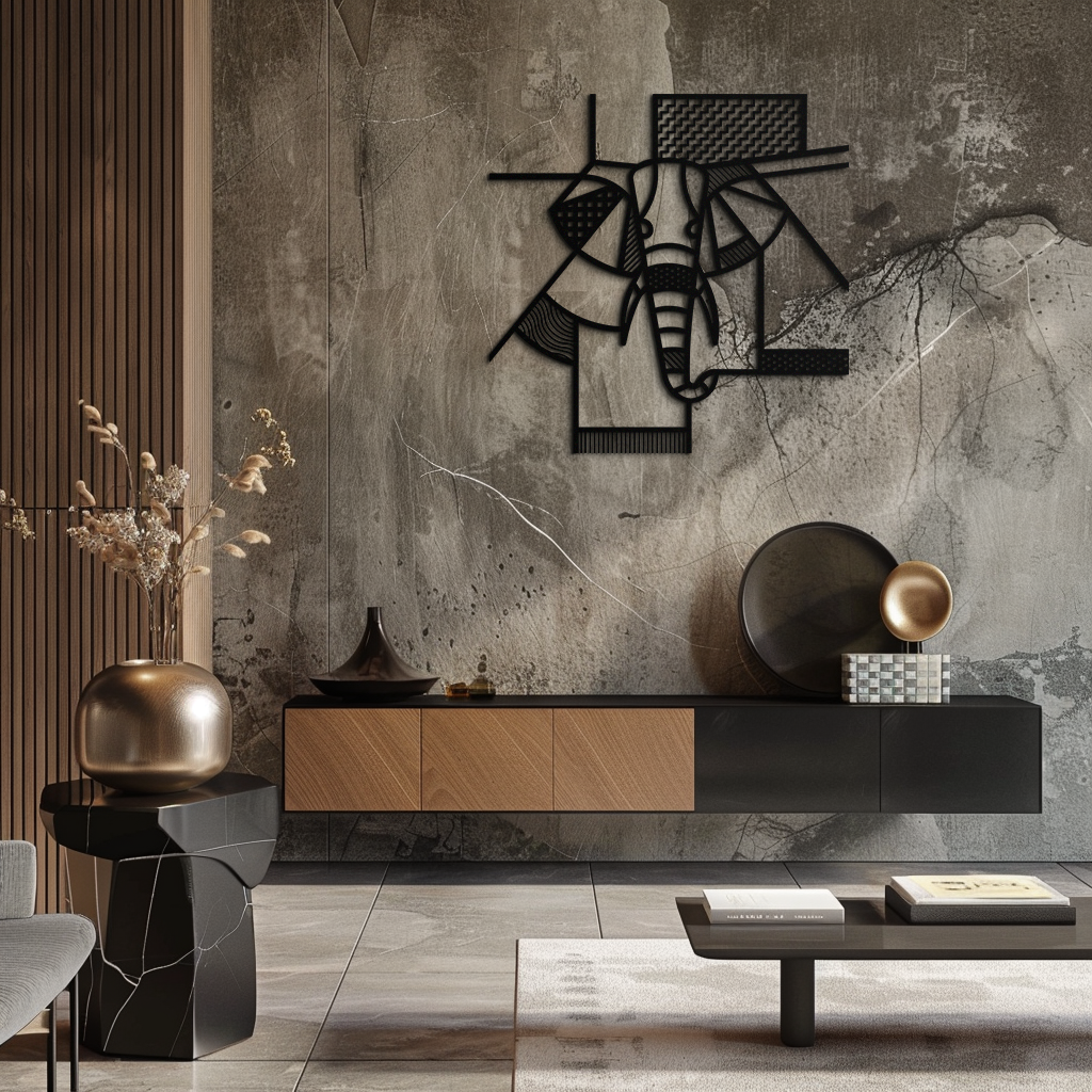 Geometric Elephant Metal Wall Art – Abstract Safari Animal Silhouette for Modern Interiors- KAF353