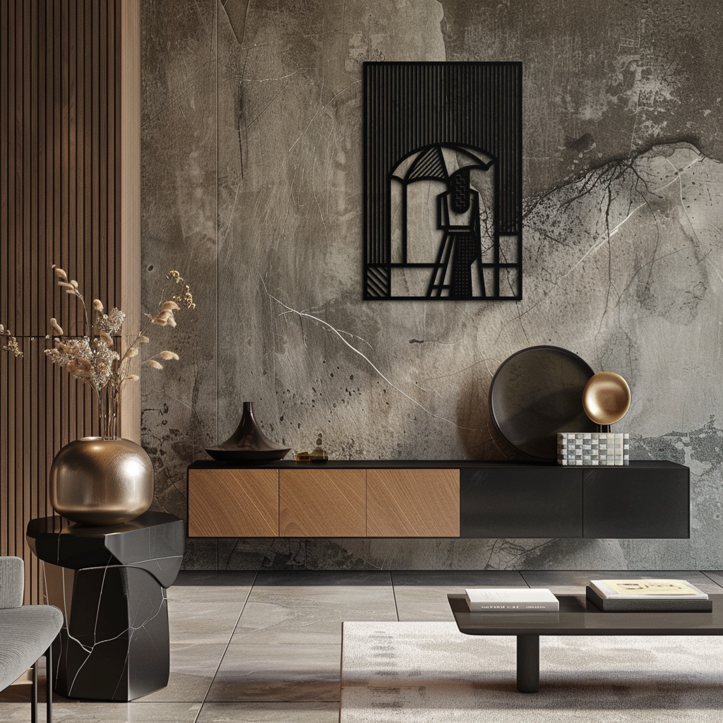 Woman with Umbrella Abstract Metal Wall Art – Modern Rainy Day Silhouette Steel Decor- KAF354