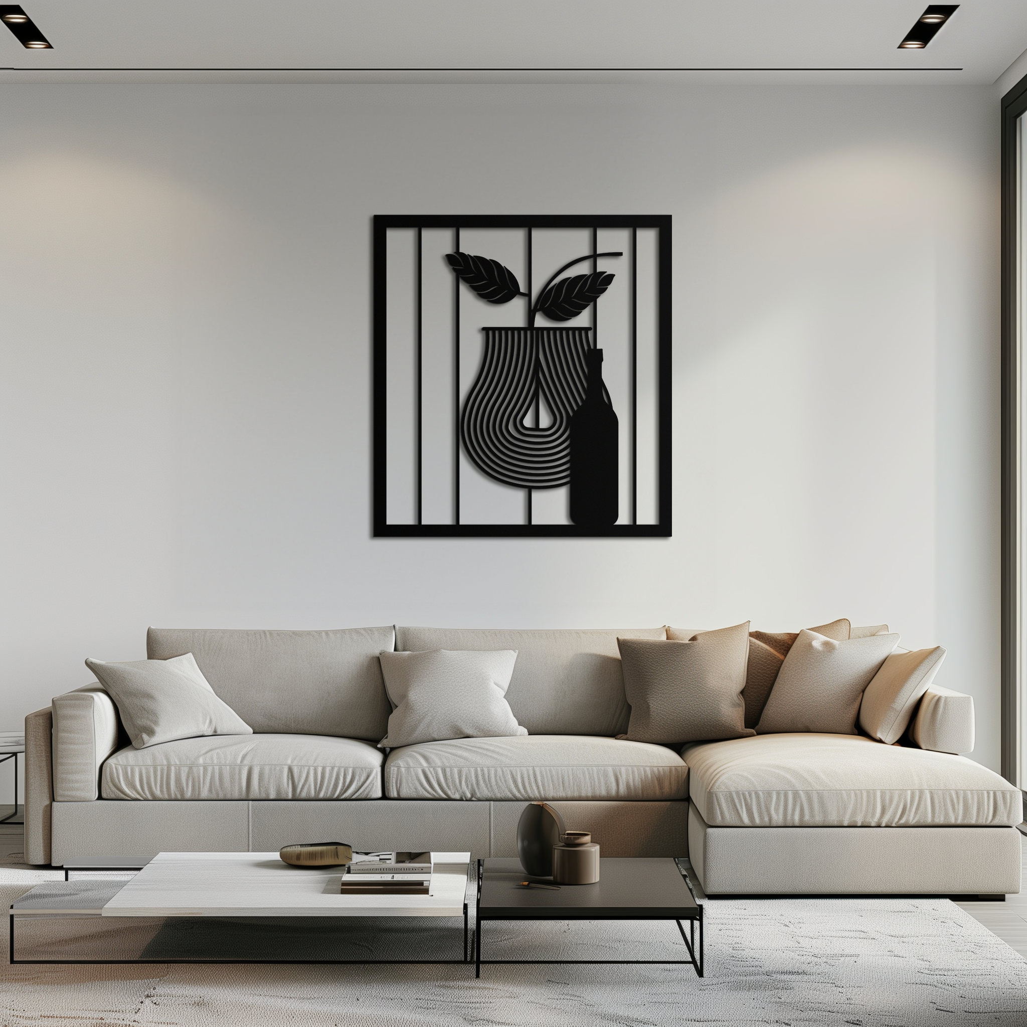 Bottle and Leaf Metal Wall Art – Modern Abstract Home Decor for Kitchen or Dining Room- KAF358