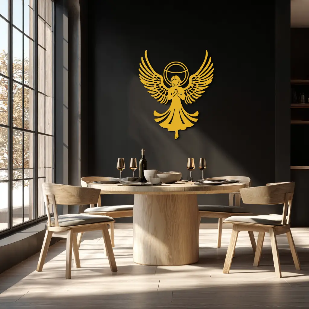 Guardian Angel Metal Wall Art – Spiritual Angel Silhouette with Halo for Home Blessing Decor- KAF359