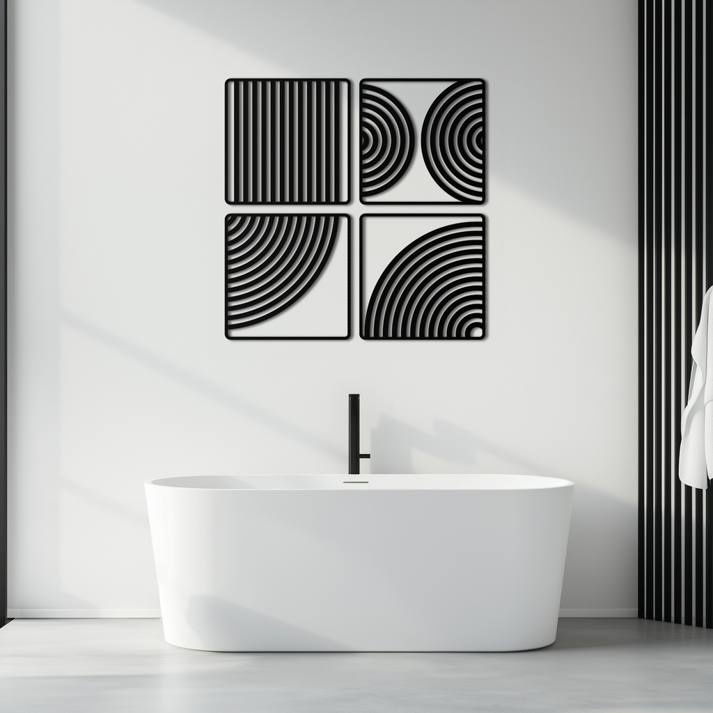 Geometric Pattern Metal Wall Art – 4-Piece Modern Minimalist Steel Decor- KAF363
