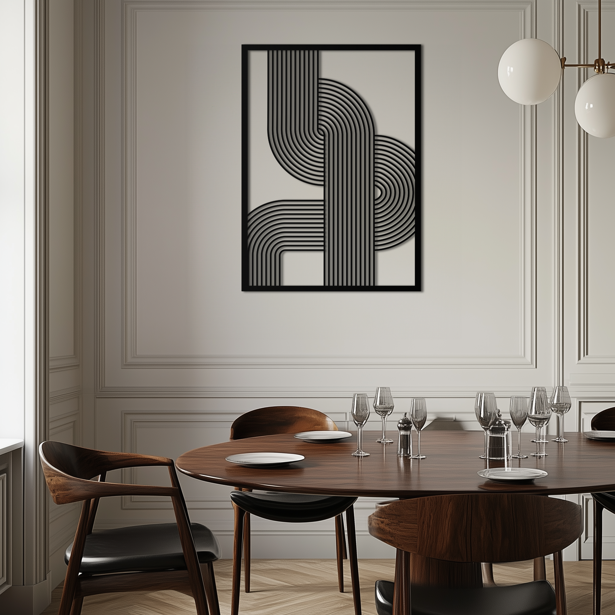 Geometric Curve Panel Metal Wall Art – Modern Abstract Steel Decor- KAF364
