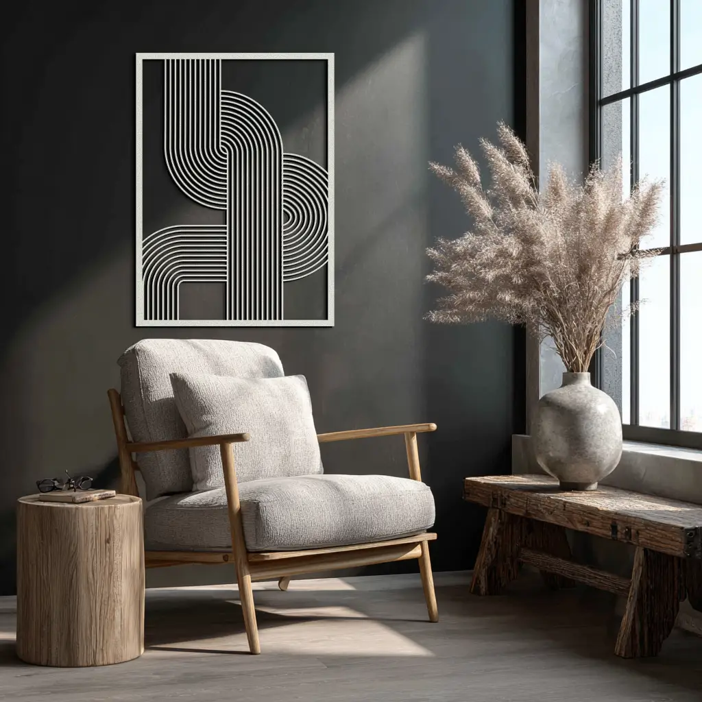 Geometric Curve Panel Metal Wall Art – Modern Abstract Steel Decor- KAF364