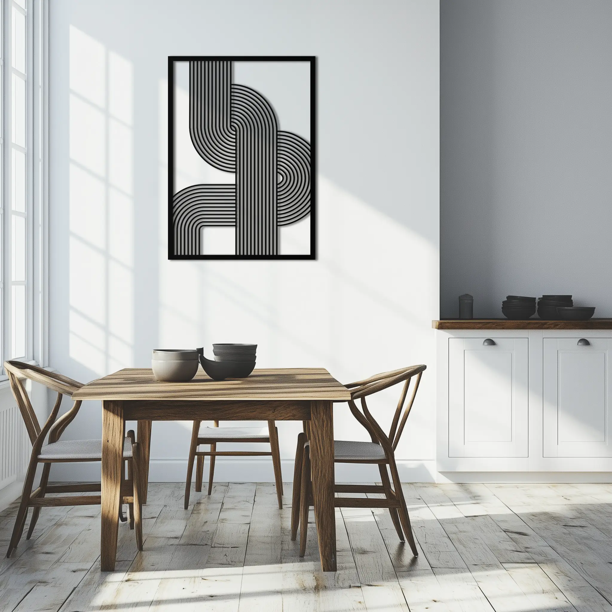 Geometric Curve Panel Metal Wall Art – Modern Abstract Steel Decor- KAF364