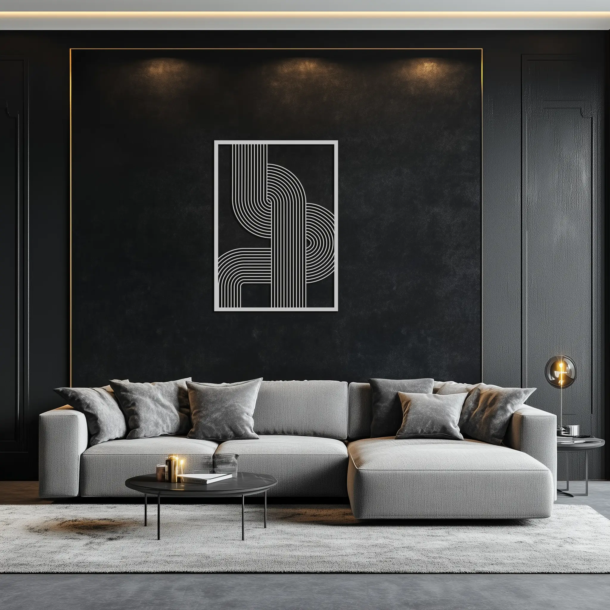 Geometric Curve Panel Metal Wall Art – Modern Abstract Steel Decor- KAF364