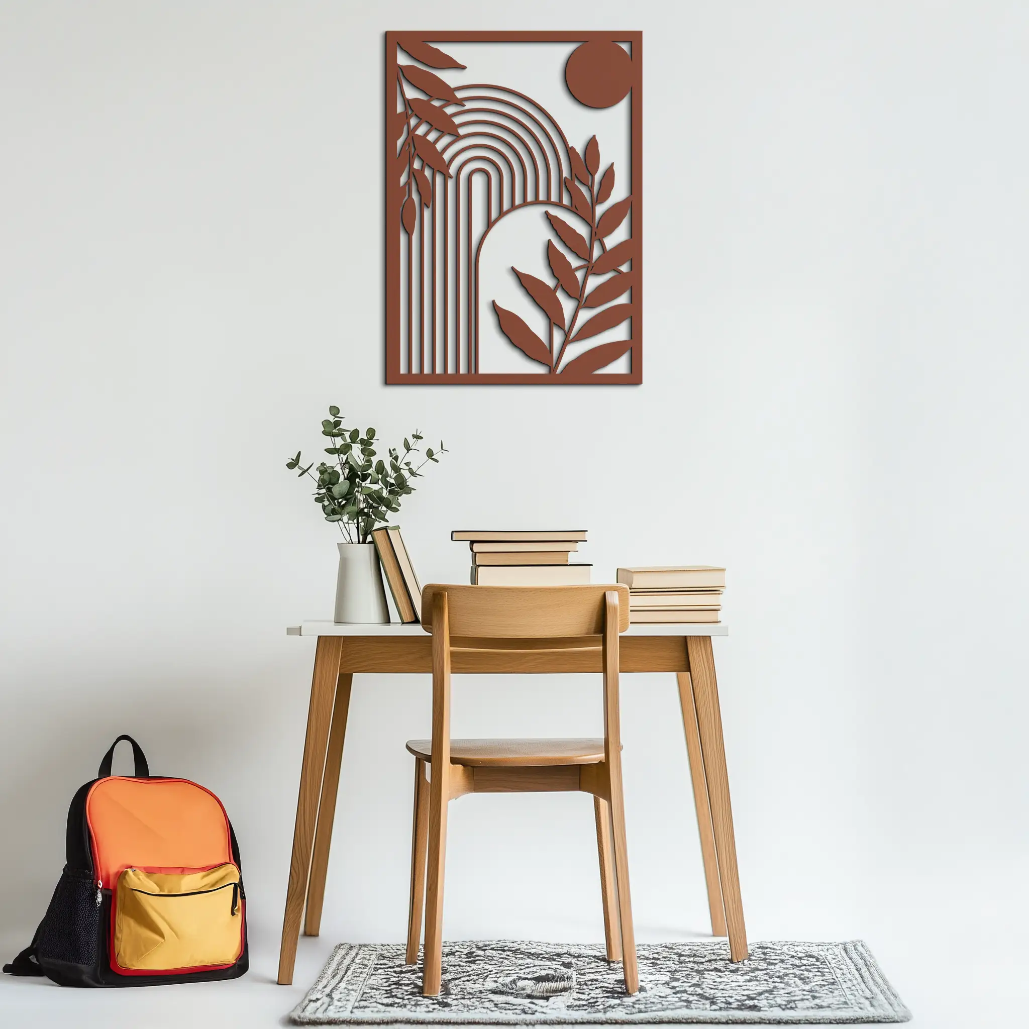 Modern Geometric Botanical Metal Wall Art – Abstract Nature-Inspired Steel Design- KAF366