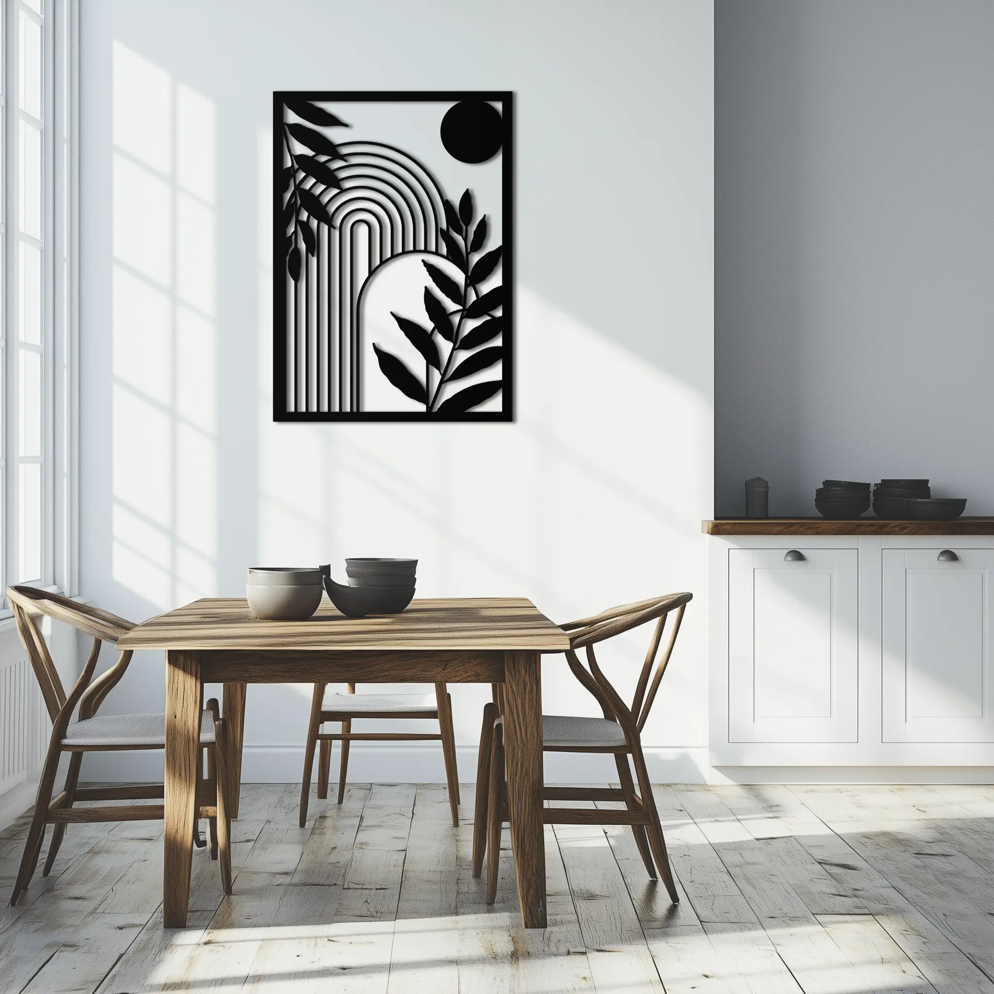 Modern Geometric Botanical Metal Wall Art – Abstract Nature-Inspired Steel Design- KAF366