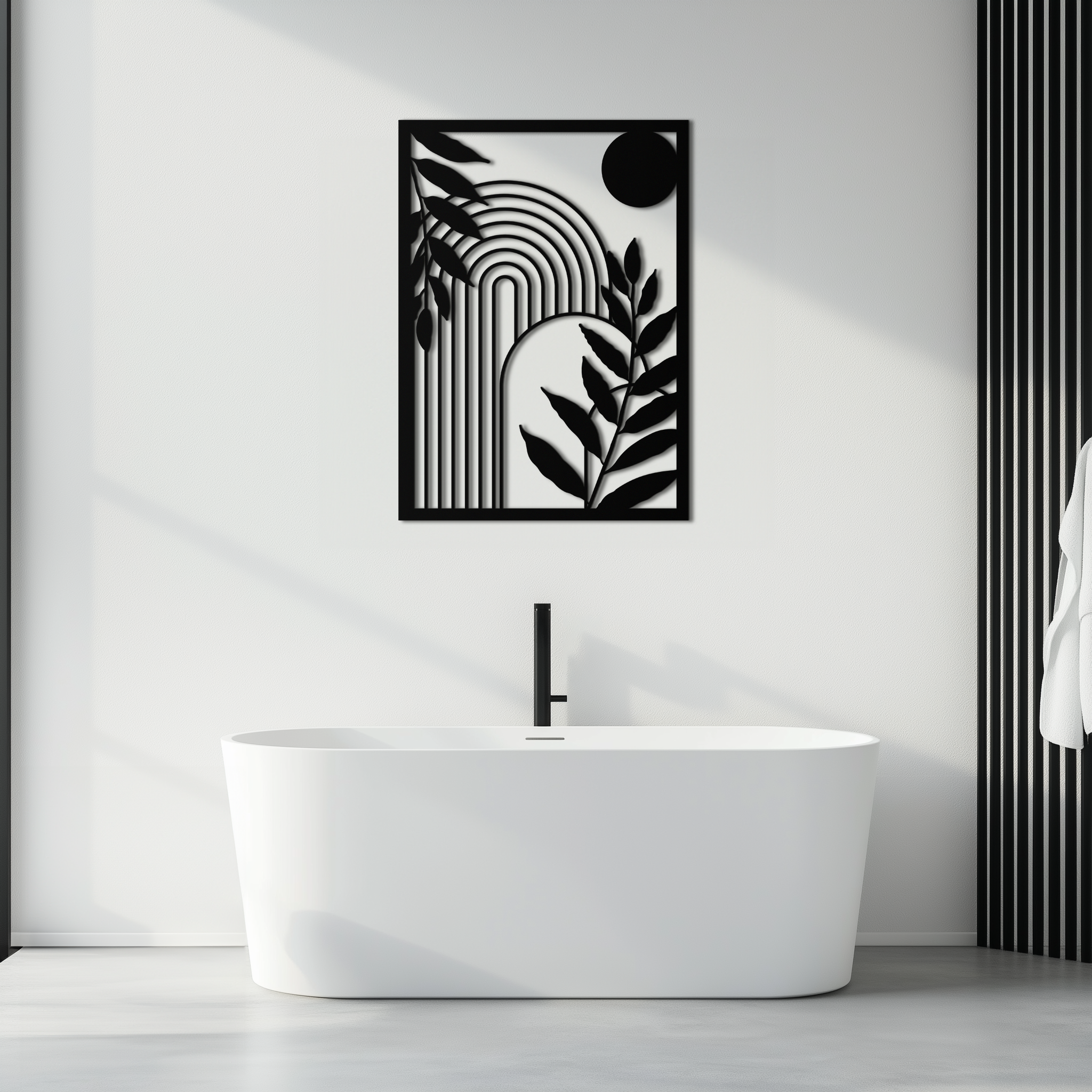 Modern Geometric Botanical Metal Wall Art – Abstract Nature-Inspired Steel Design- KAF366