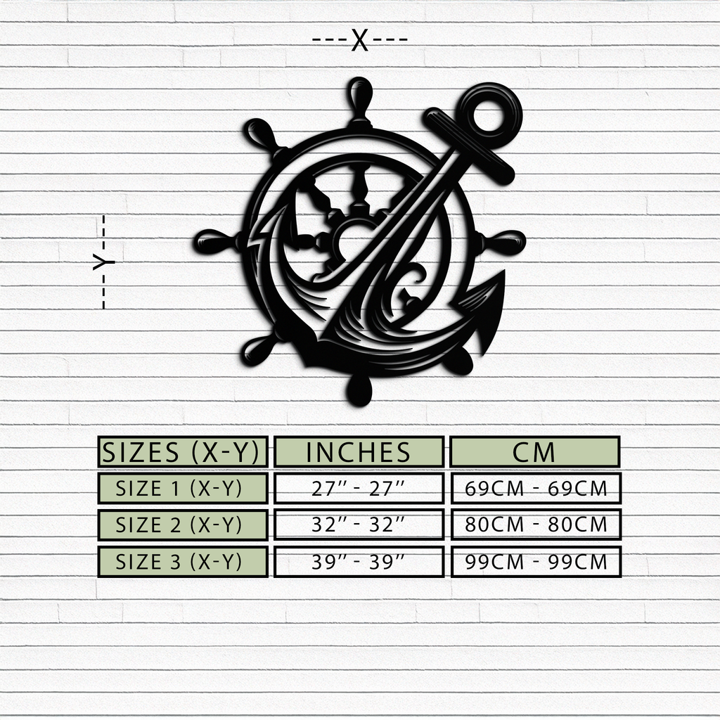 Anchor and Ship Wheel Metal Wall Art – Nautical Steel Decor for Sea Lovers- KAF368