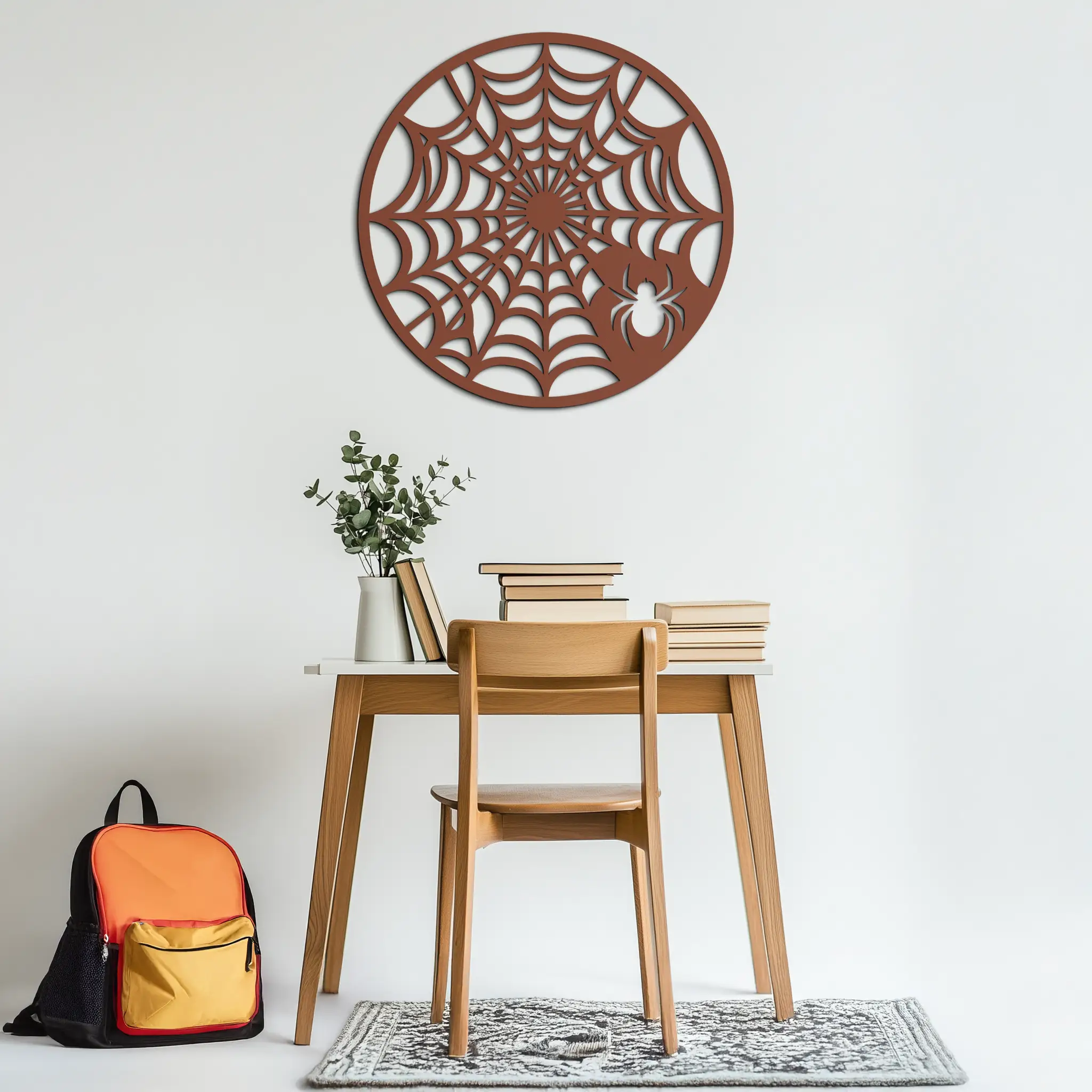 Spider Web Metal Wall Art – Round Halloween Spider Decoration- KAF372
