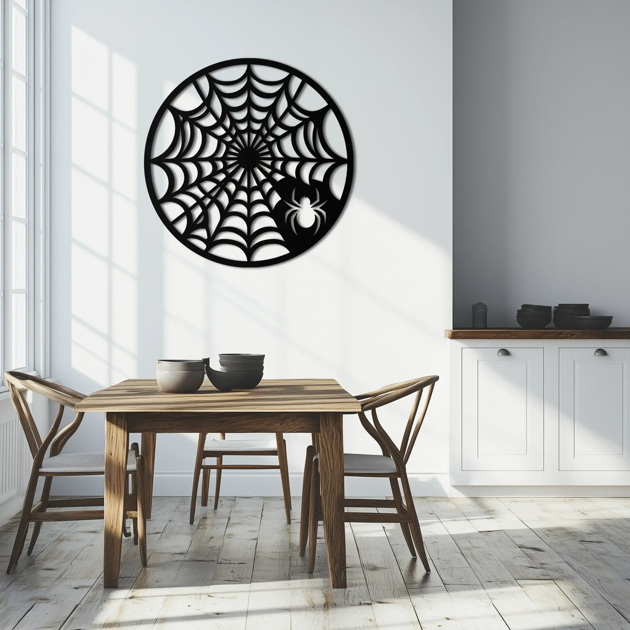 Spider Web Metal Wall Art – Round Halloween Spider Decoration- KAF372