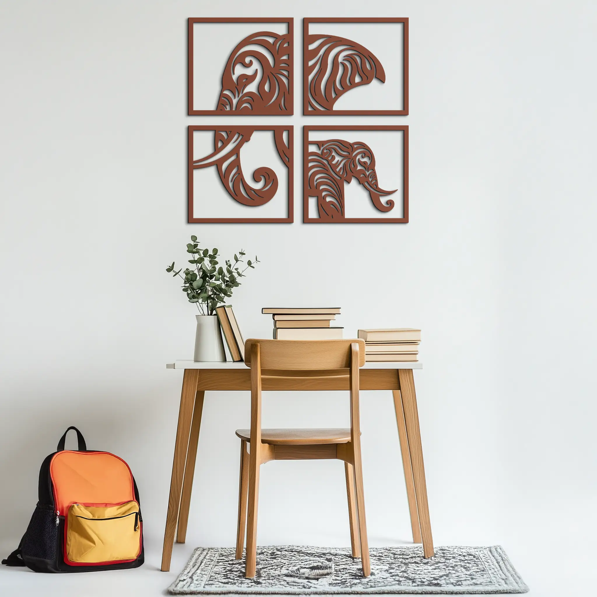 Elephant Silhouette 4-Piece Metal Wall Art – Modern Tribal Design- KAF374