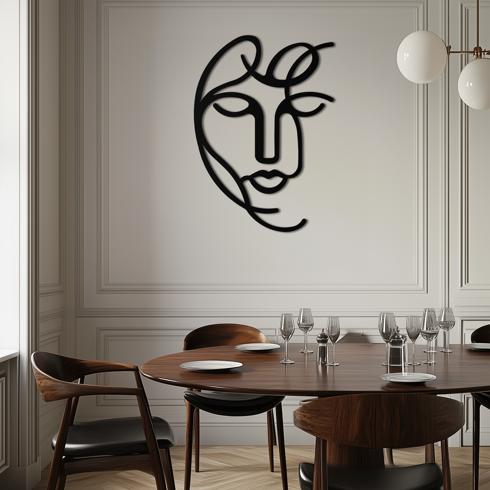 Abstract Female Line Art Metal Wall Decor – Elegant Woman Silhouette with Microphone- KAF376