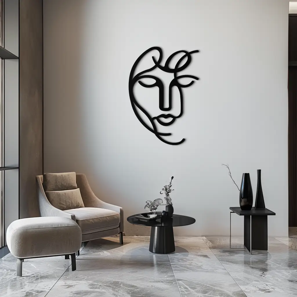Abstract Female Line Art Metal Wall Decor – Elegant Woman Silhouette with Microphone- KAF376