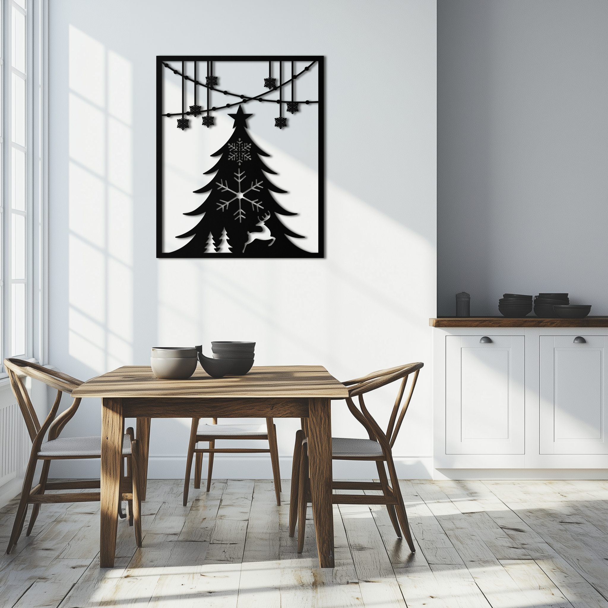 Christmas Tree Metal Wall Art – Elegant Holiday Silhouette Décor- KAF380