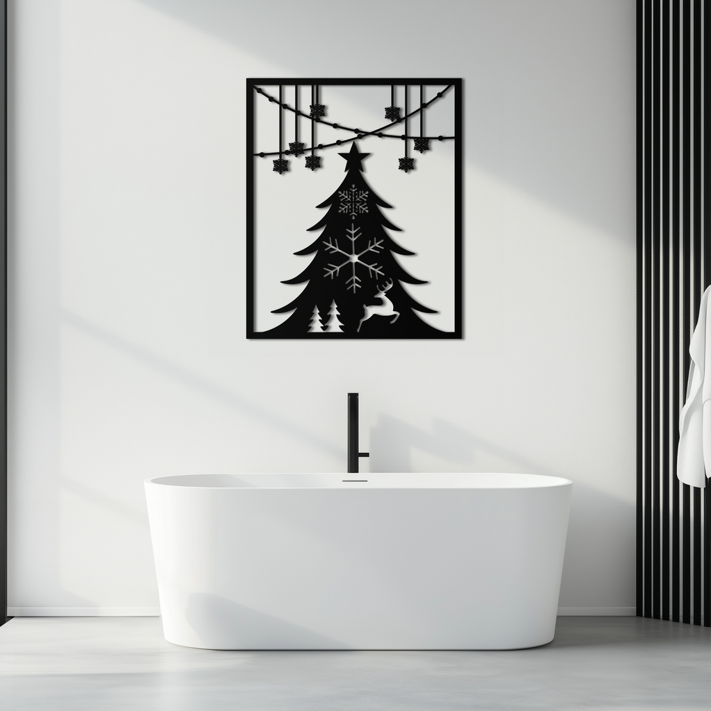 Christmas Tree Metal Wall Art – Elegant Holiday Silhouette Décor- KAF380