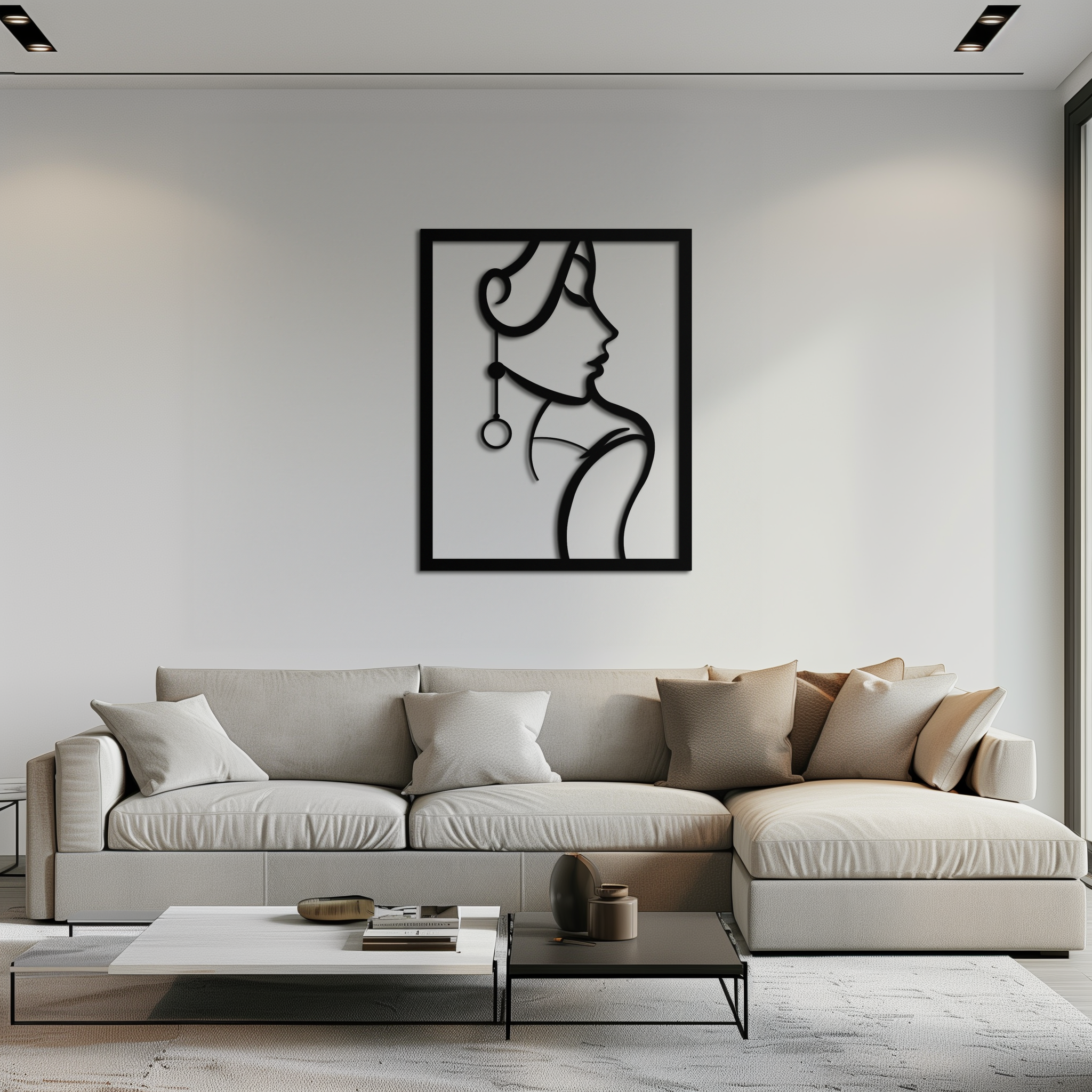 Elegant Female Silhouette Metal Wall Art – Graceful Lady Framed Steel Decor- KAF383