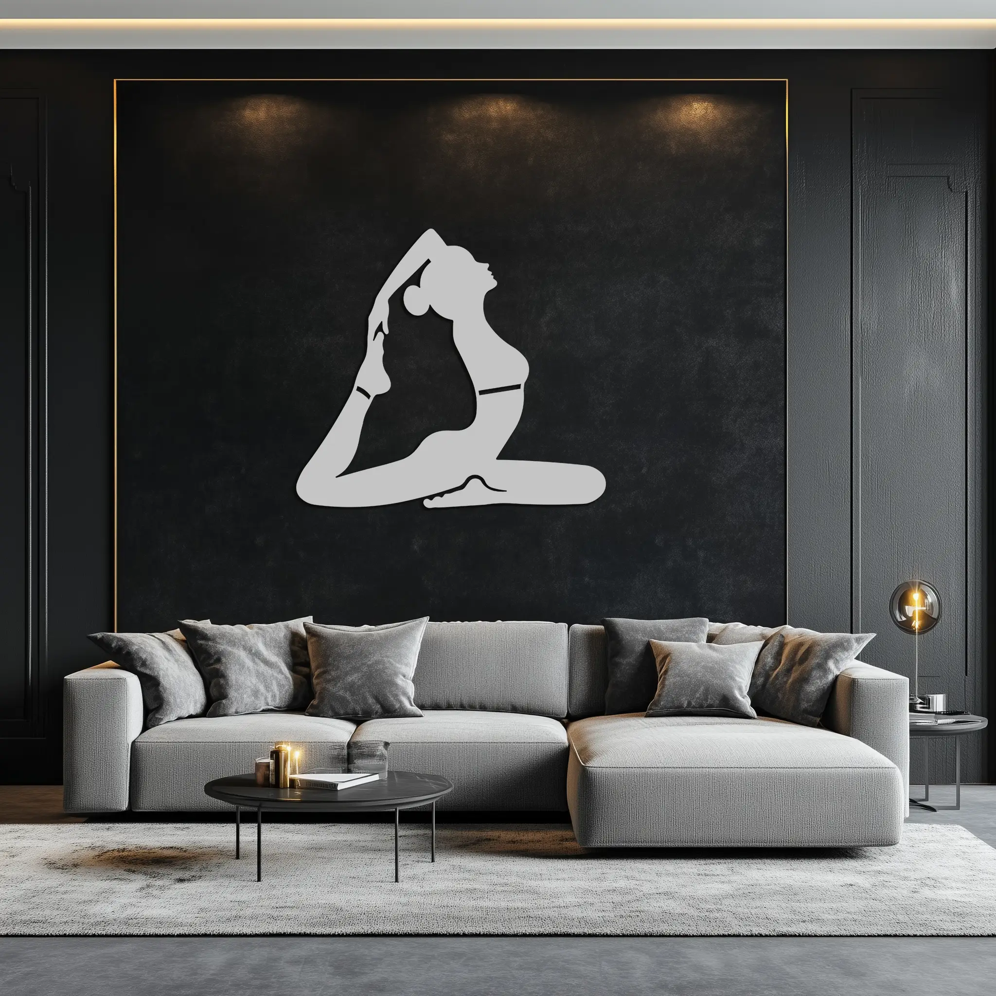 Kapotasana Pose Silhouette Metal Wall Art – Yoga-Inspired Minimalist Decor- KAF384