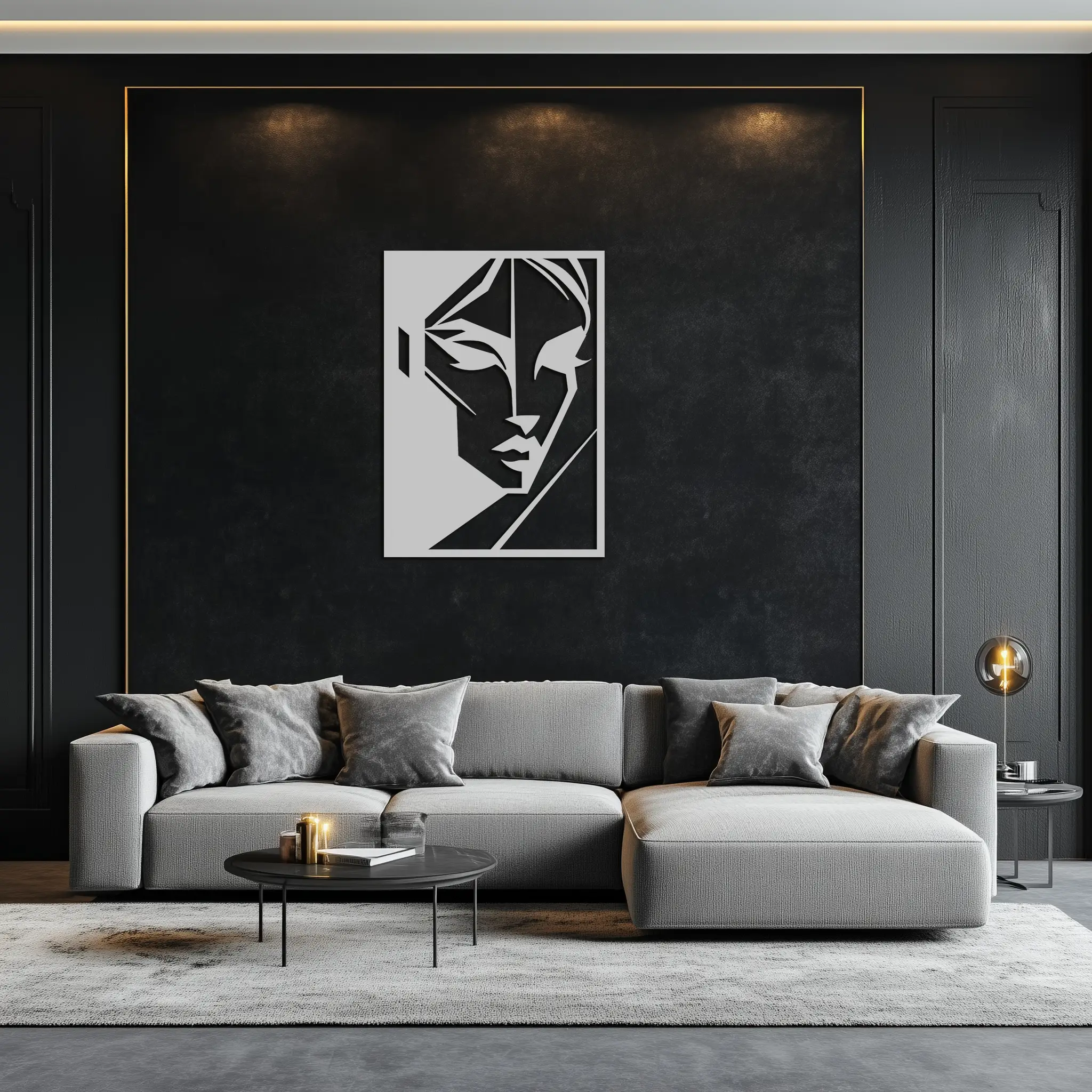 Geometric Woman Silhouette Metal Wall Art – Abstract Female Line Art Decor- KAF386