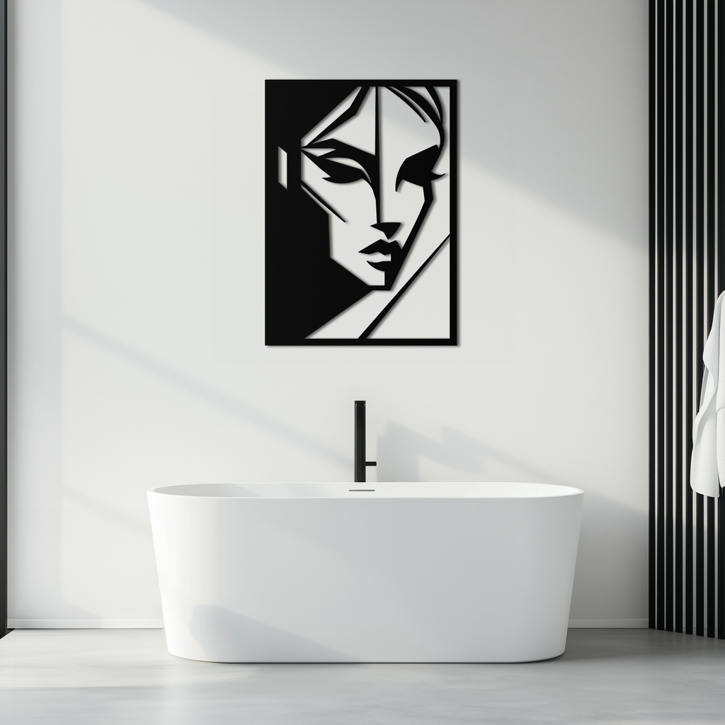 Geometric Woman Silhouette Metal Wall Art – Abstract Female Line Art Decor- KAF386