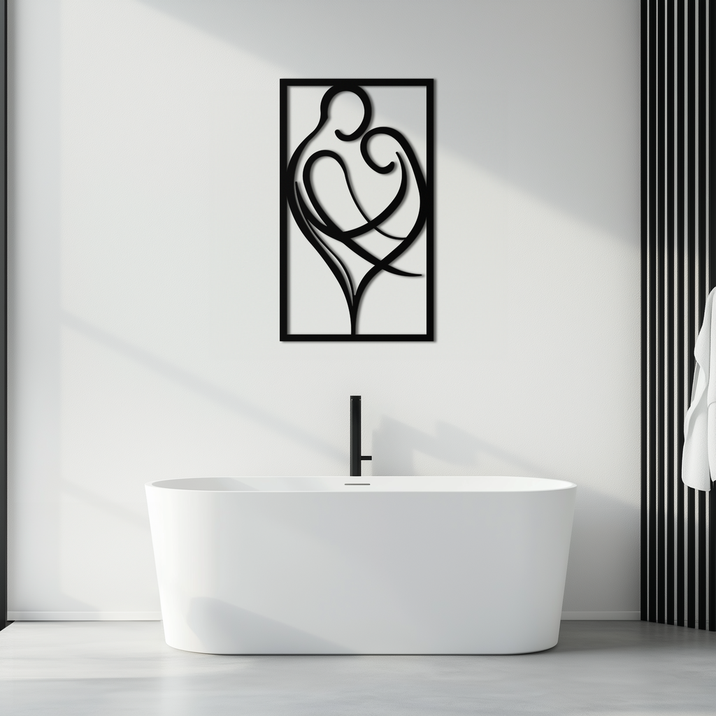 Hugging Couple Metal Wall Art – Romantic Modern Silhouette Home Decor for Bedroom or Living Room- KAF390