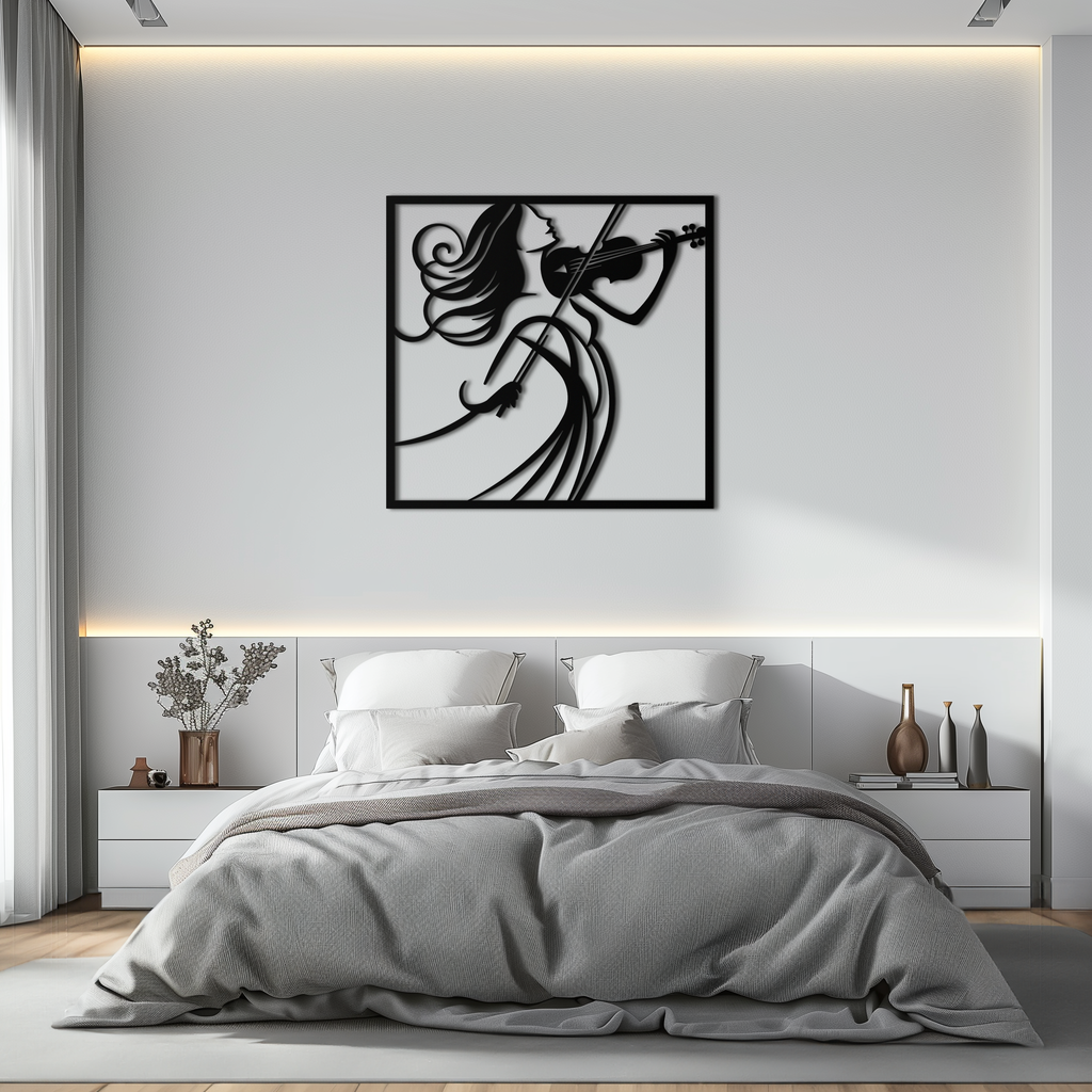 Woman Violinist Metal Wall Art – Modern Musician Silhouette Decor for Music Lovers- KAF391